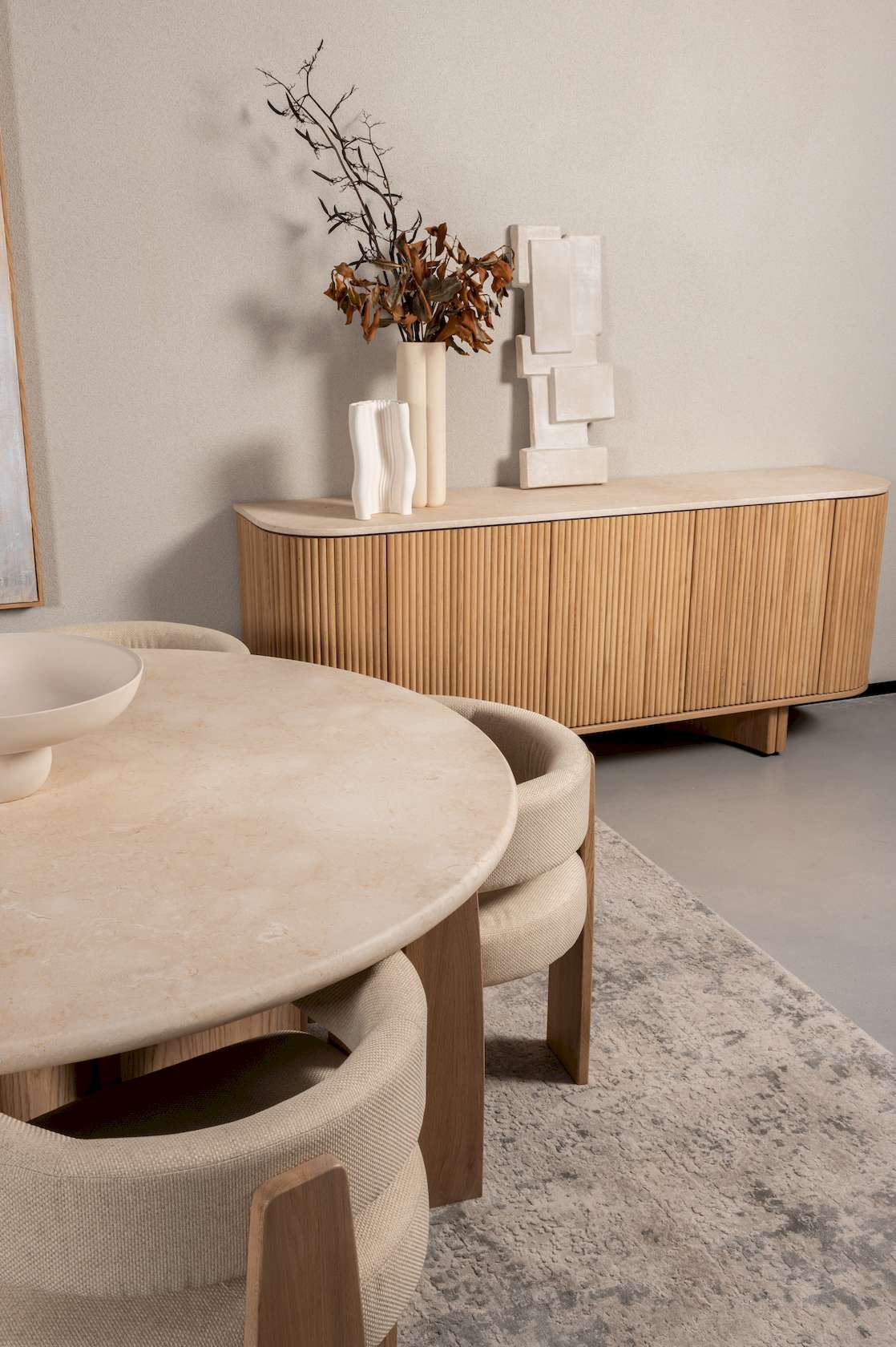 Senna Dining Table - Oak/Cream Marble - Floor Stock