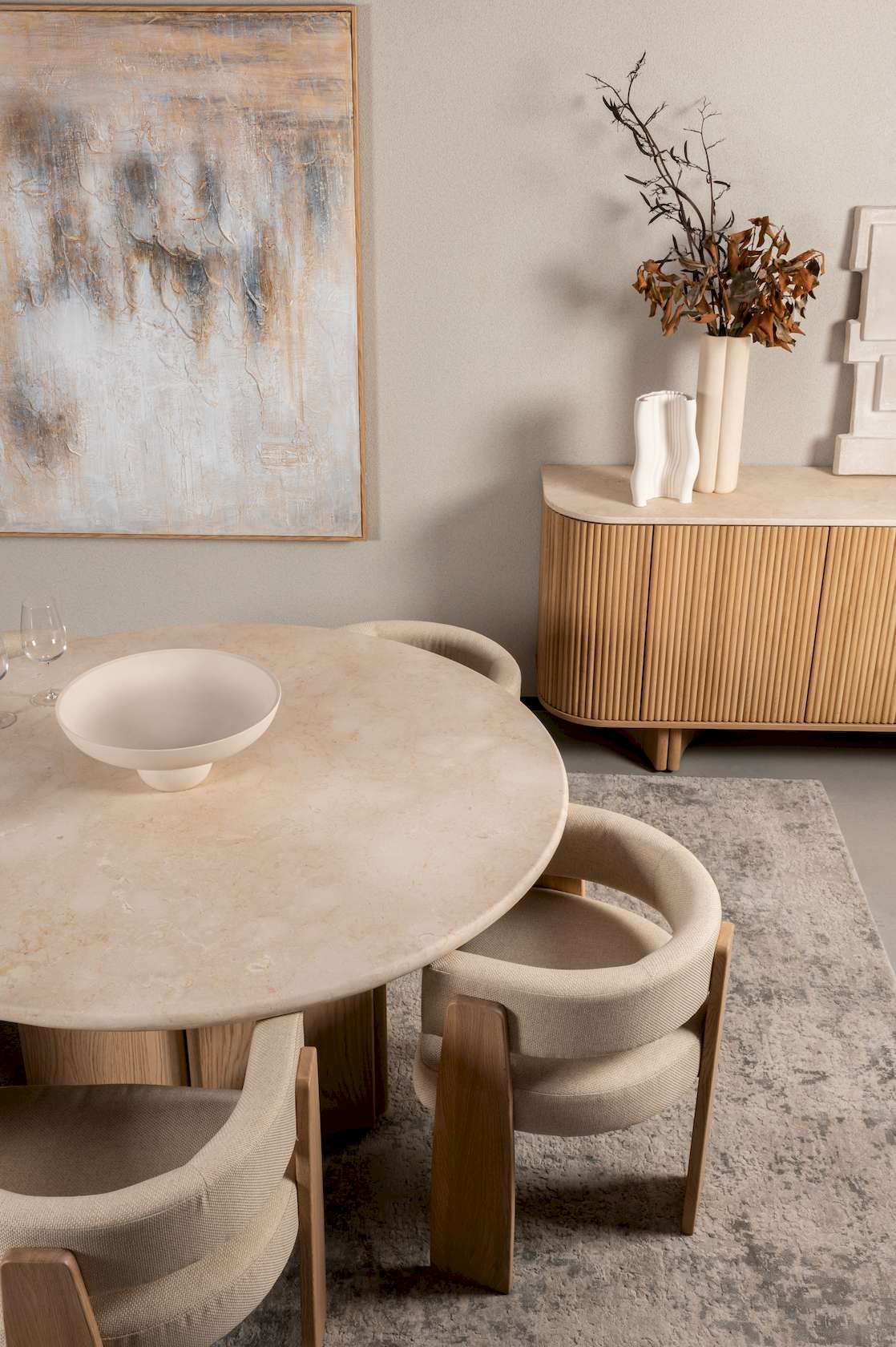 Senna Dining Table - Oak/Cream Marble - Floor Stock