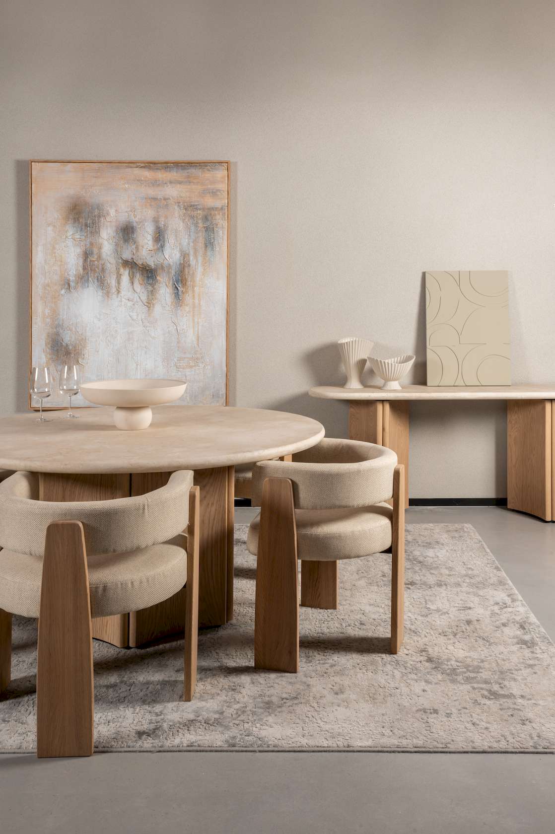 Senna Dining Table - Oak/Cream Marble - Floor Stock