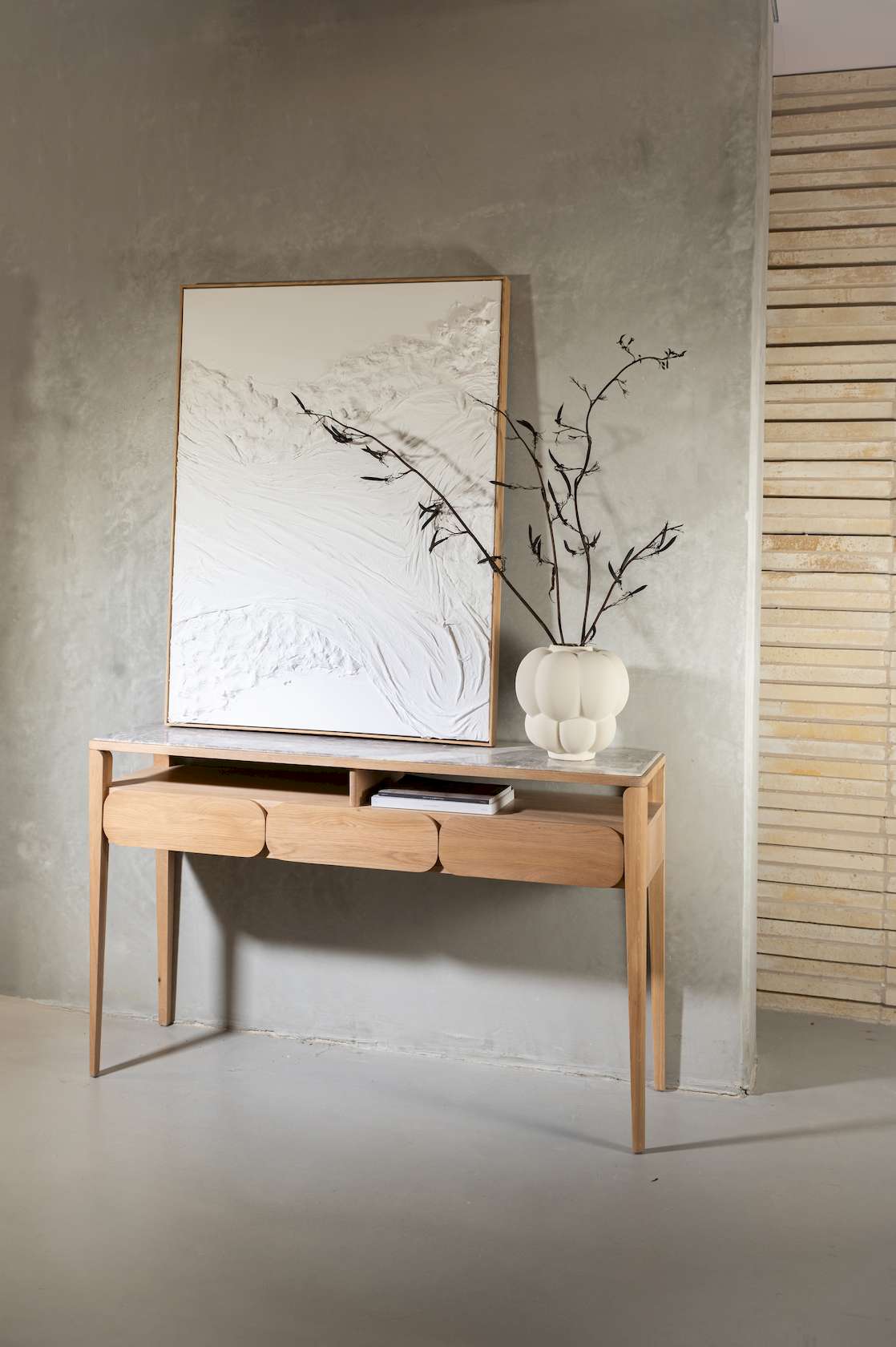 Paru Console - White Oak / Grey Marble - Floor Stock