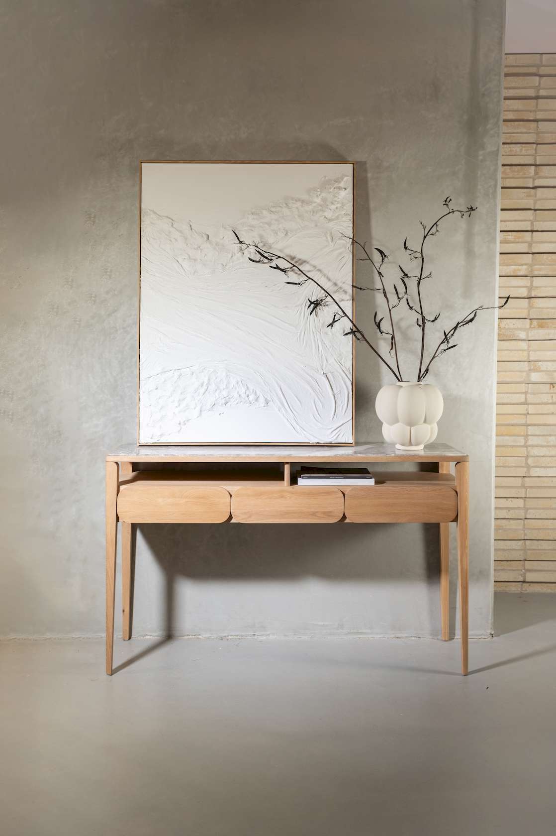 Paru Console - White Oak / Grey Marble - Floor Stock