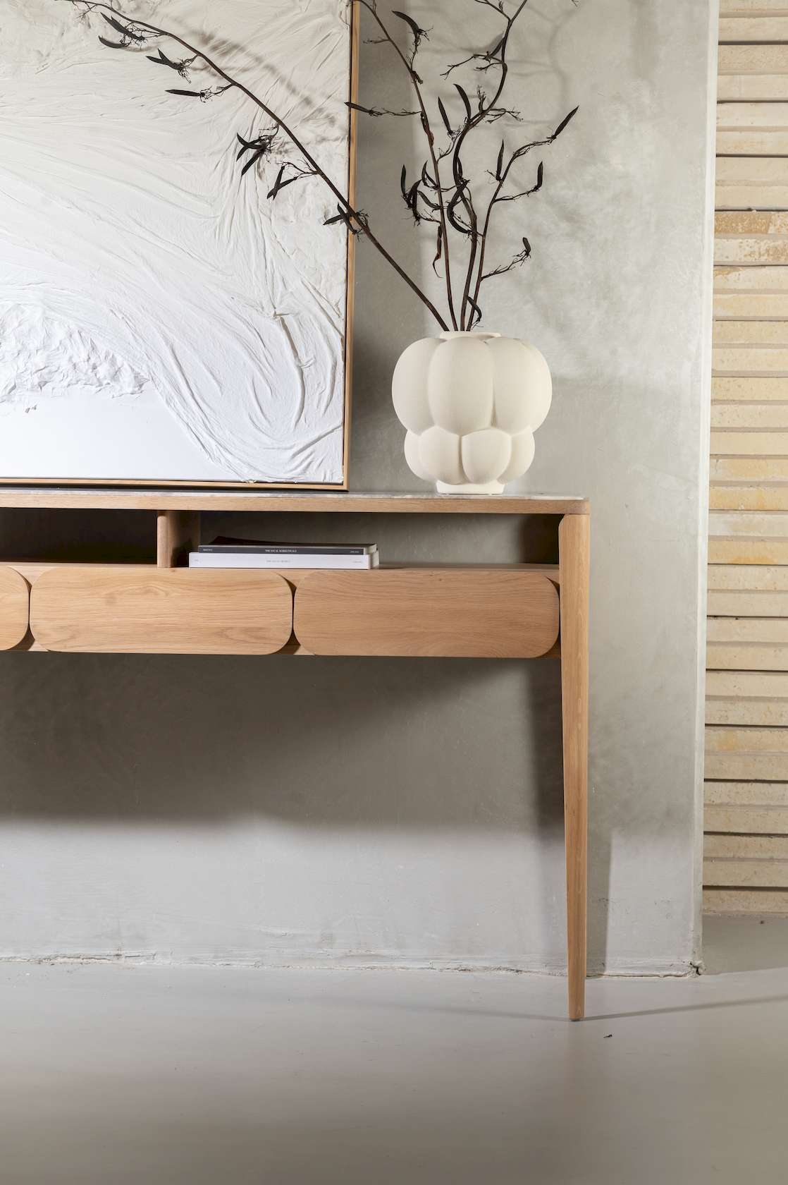 Paru Console - White Oak / Grey Marble - Floor Stock