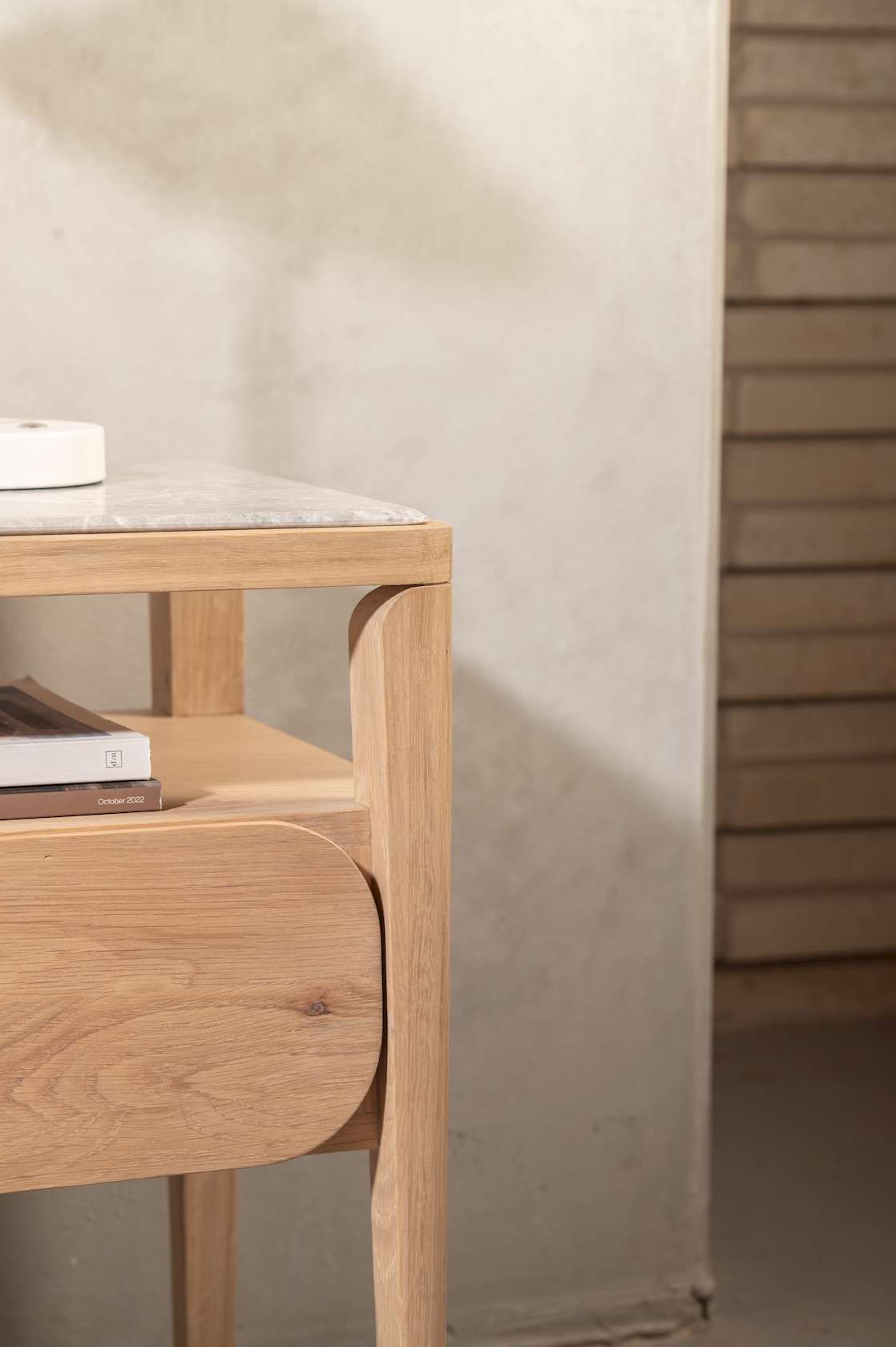 Paru Bedside Table - White Oak / Grey Marble - Floor Stock