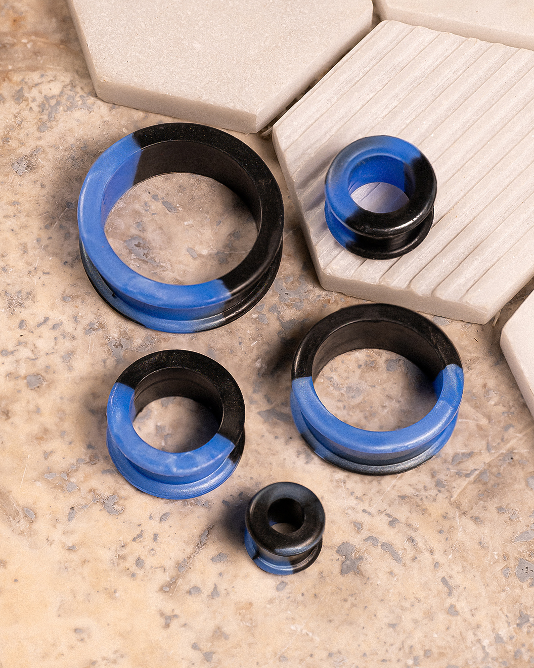 Cool alternative Marble Blue & Black Silicone Ear Tunnel
