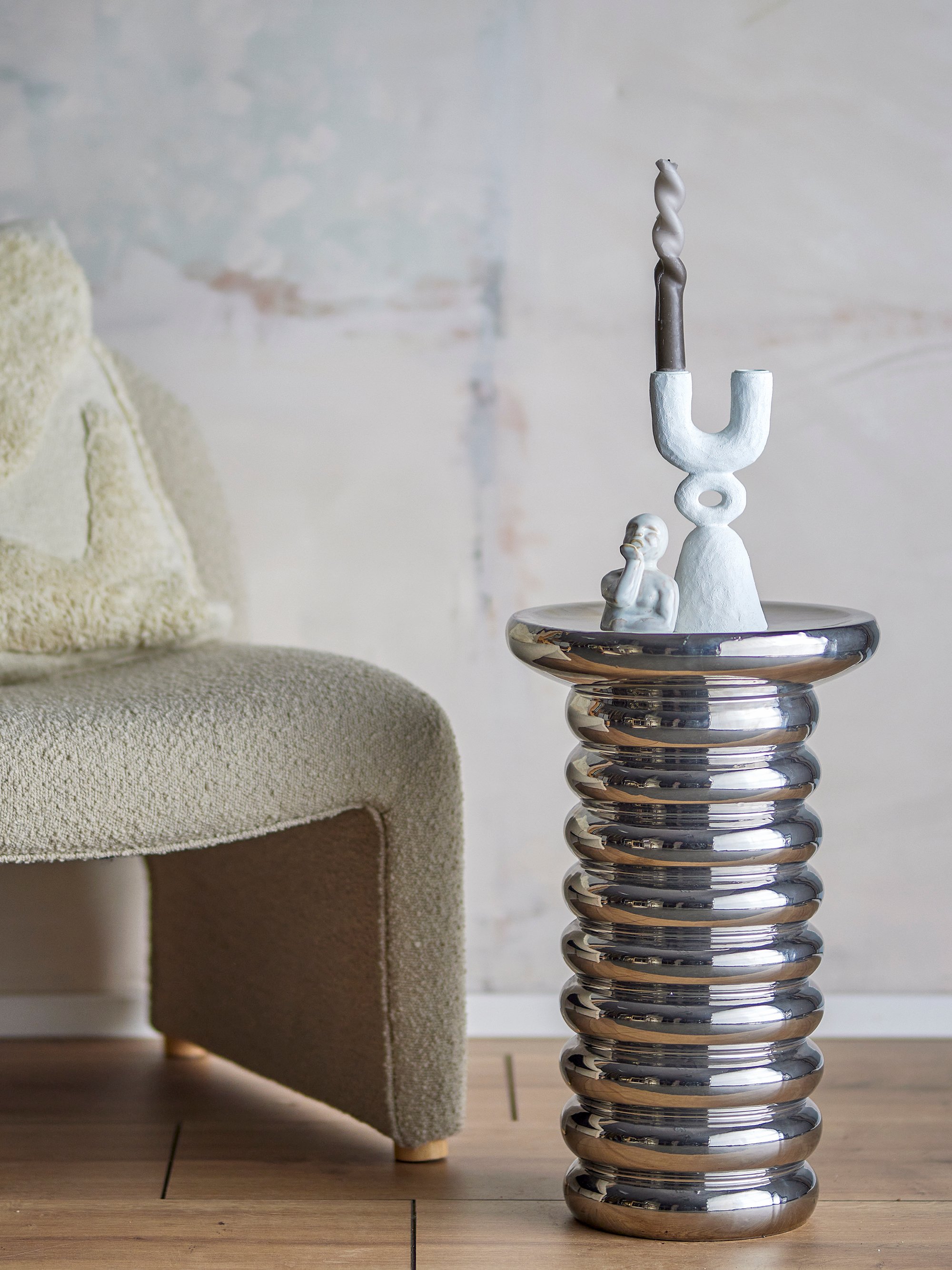 Spike Stoneware Side Table - Silver