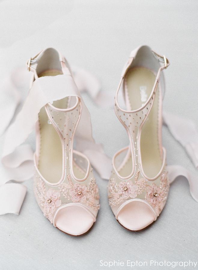 Floral Beaded Blush Wedding Shoes 