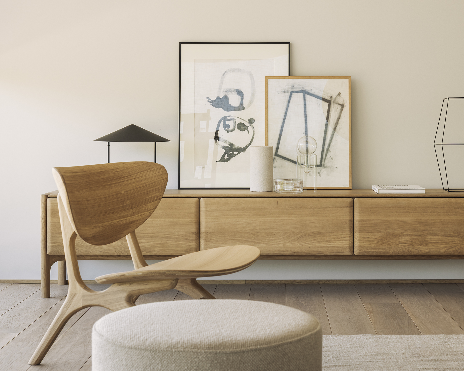 Ethnicraft Oak PI TV Cupboard - 1 Flip-down Door/2 Drawers