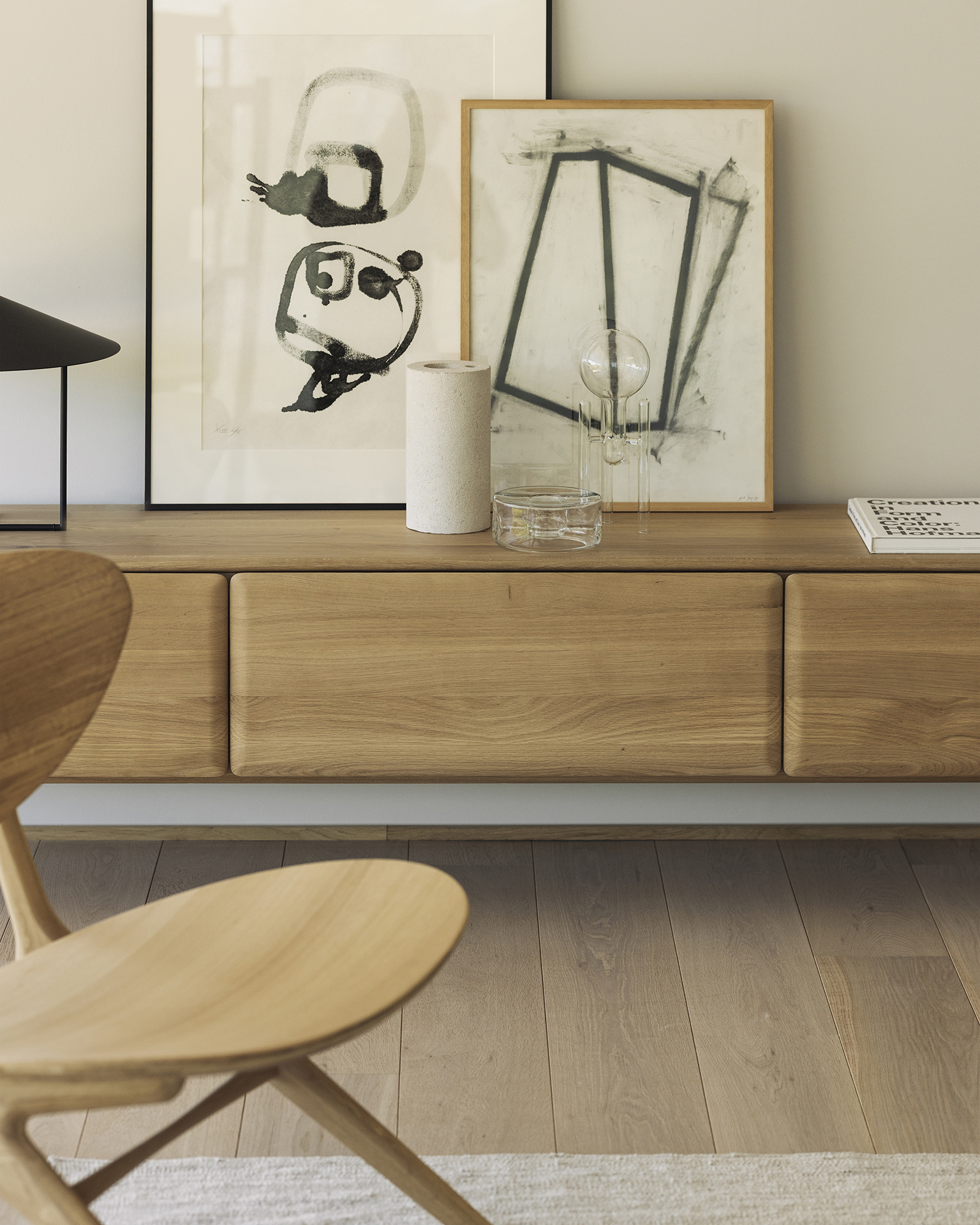 Ethnicraft Oak PI TV Cupboard - 1 Flip-down Door/2 Drawers