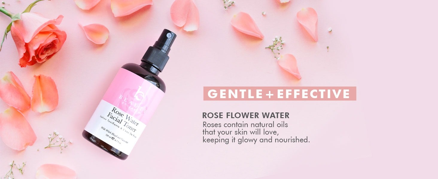 GENTLE + EFFECTIVE
ROSE FLOWER WATER
Roses contain natural oils
that your skin will love,
keeping it glowy and nourished.
