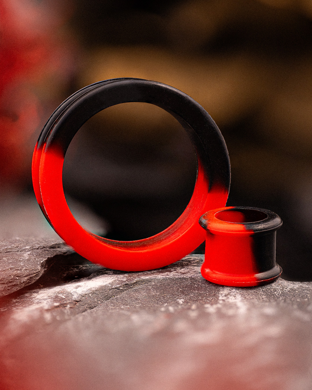 Comfy red and black silicone tunnel Marble Red & Black Silicone Ear Tunnel