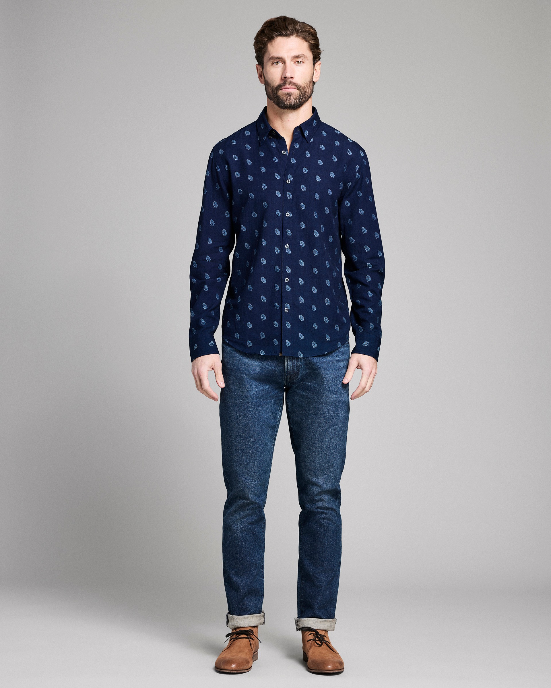 Model shows the fit of the shirt.