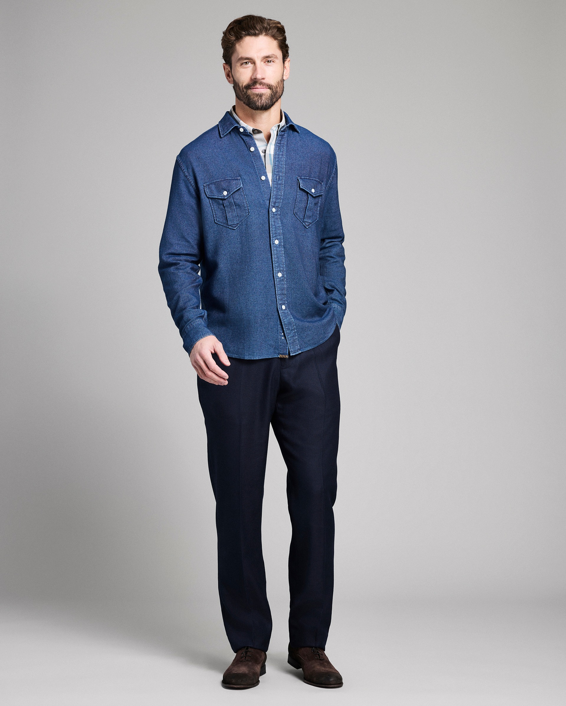 Model shows the fit of the shirt.