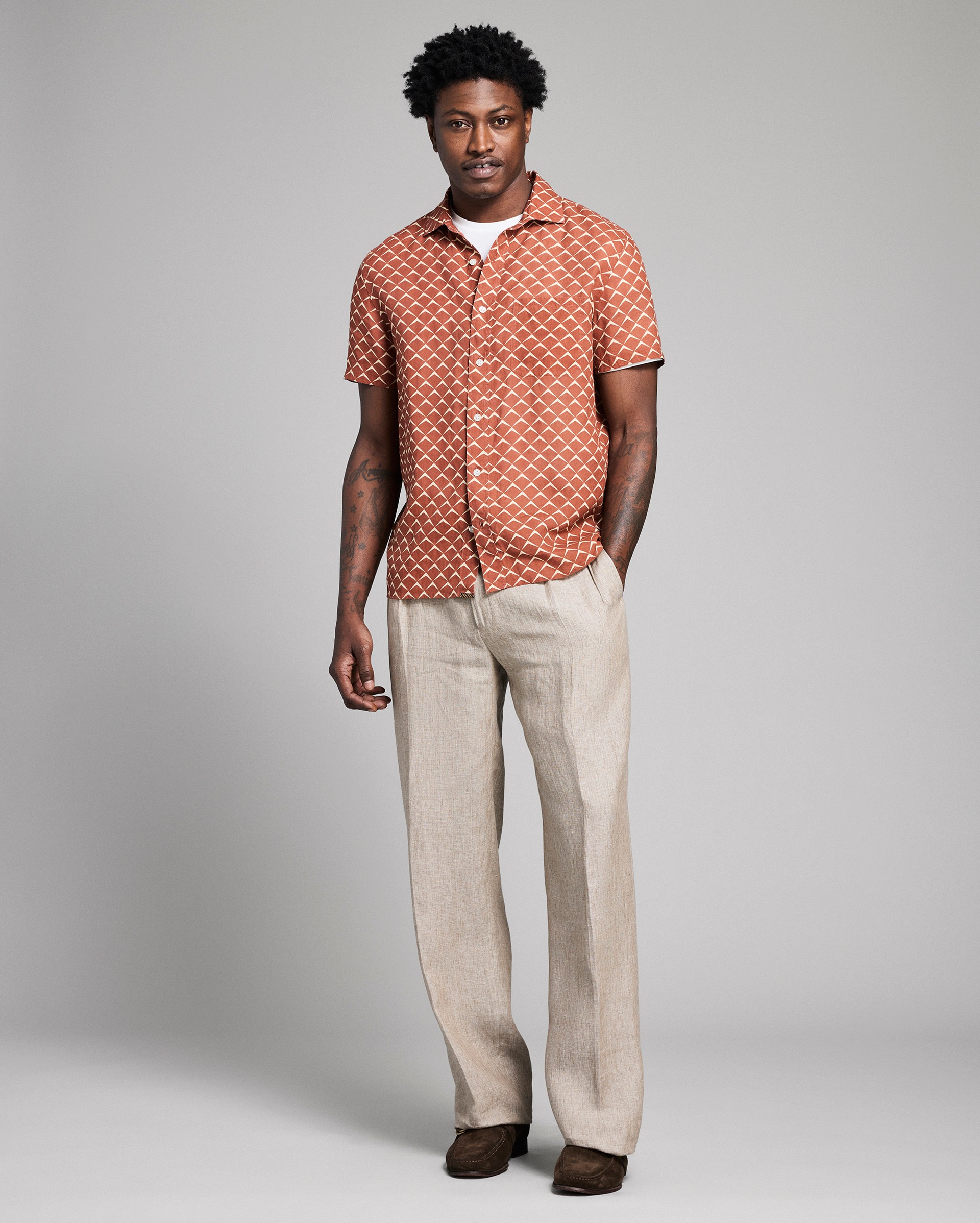 トップス Peter Wu Silk Shirts Short Sleeve Pagoda Tile Linen Treme Shirt – Billy Reid