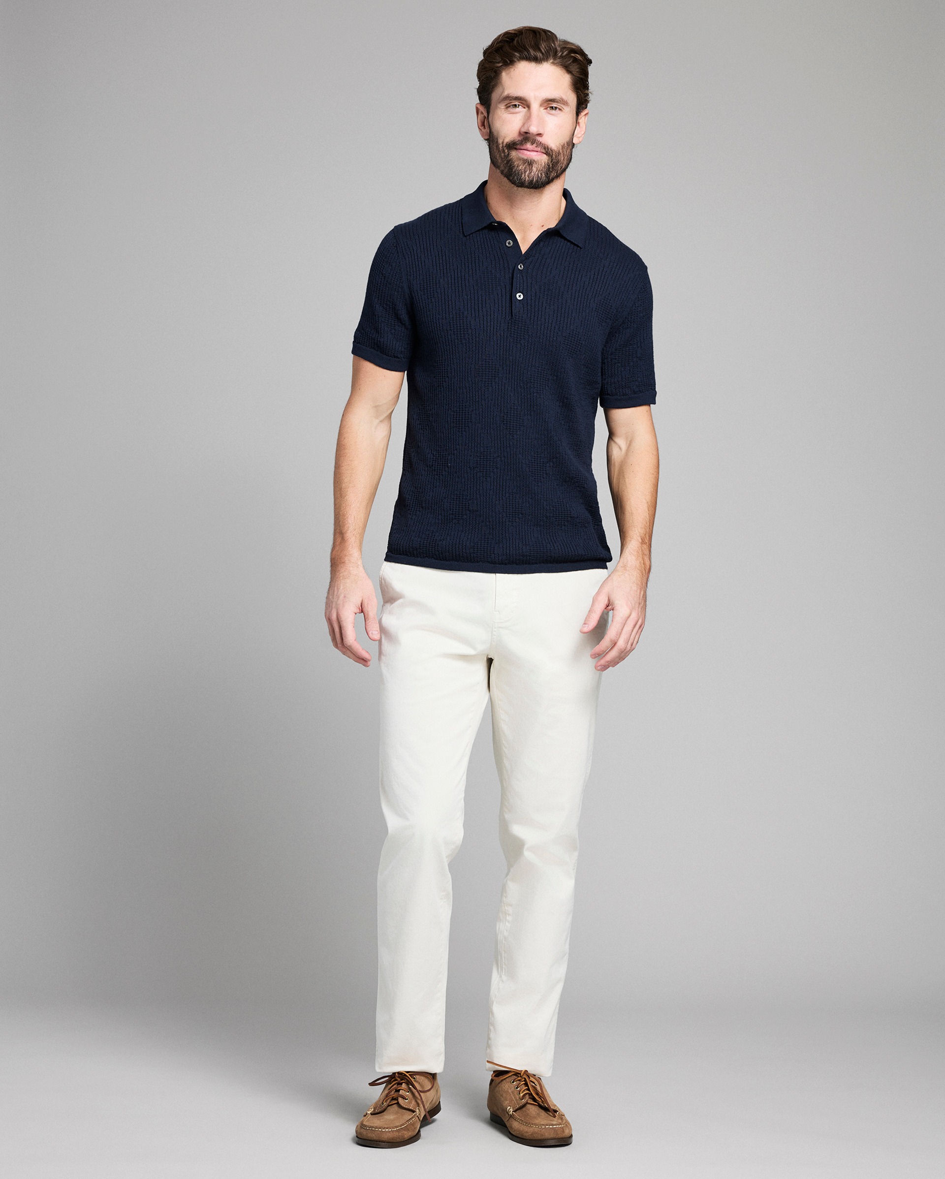 Model shows the fit of the polo.