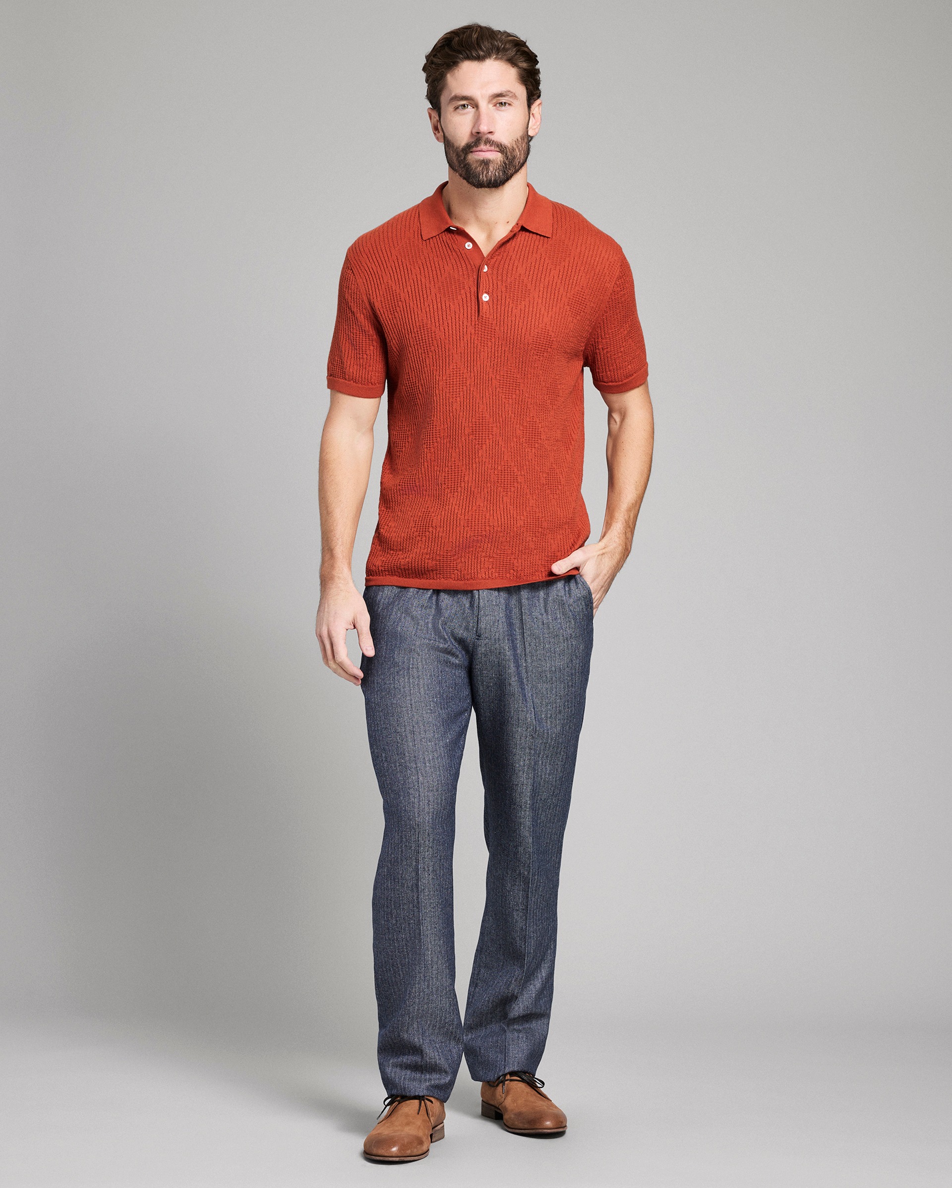 Model shows the fit of the polo.