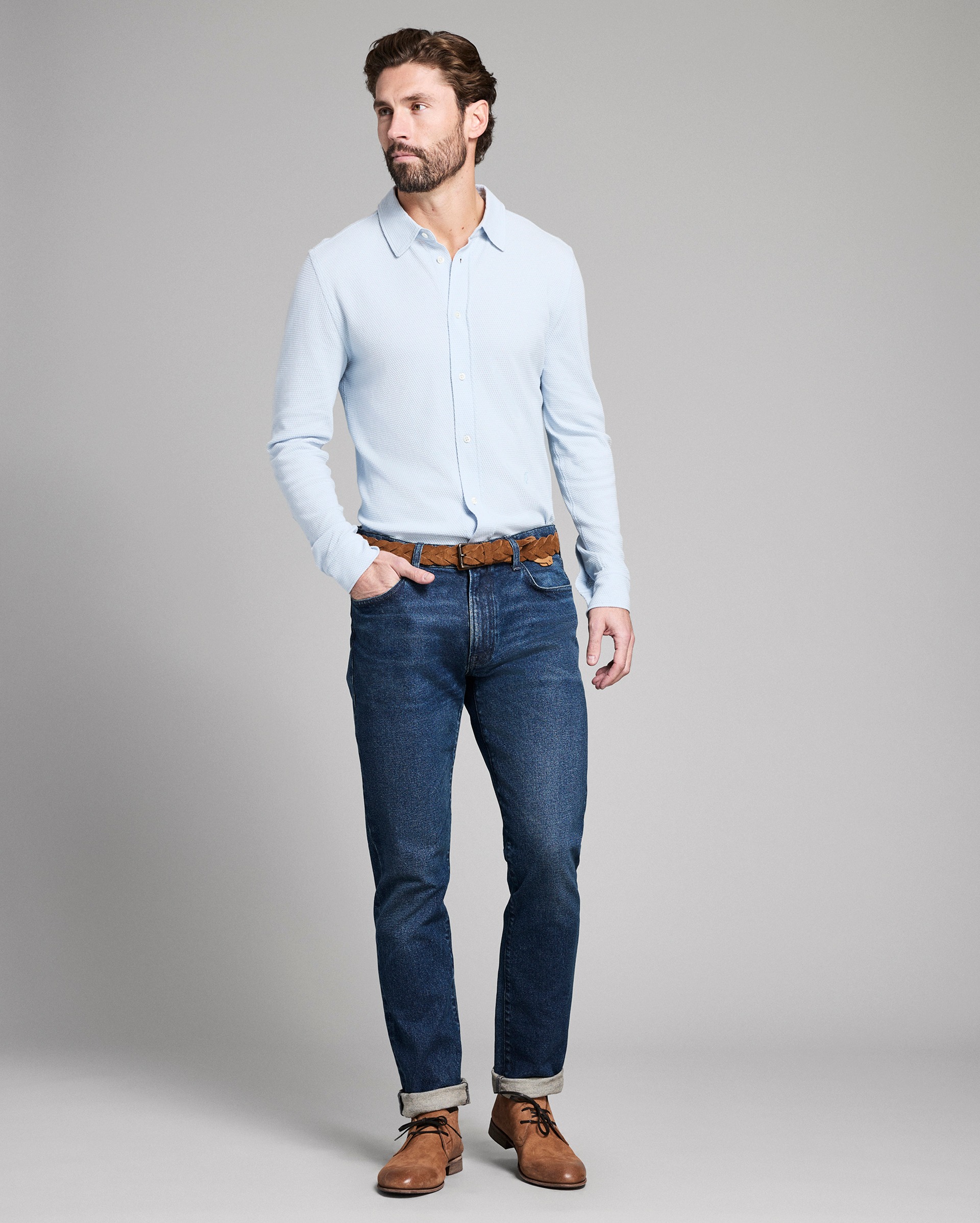 Model shows the fit of the shirt.