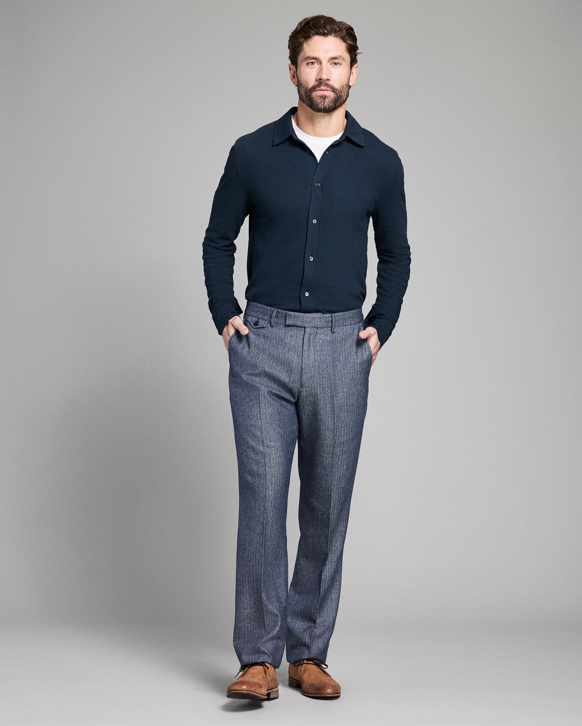 Model shows the fit of the shirt.