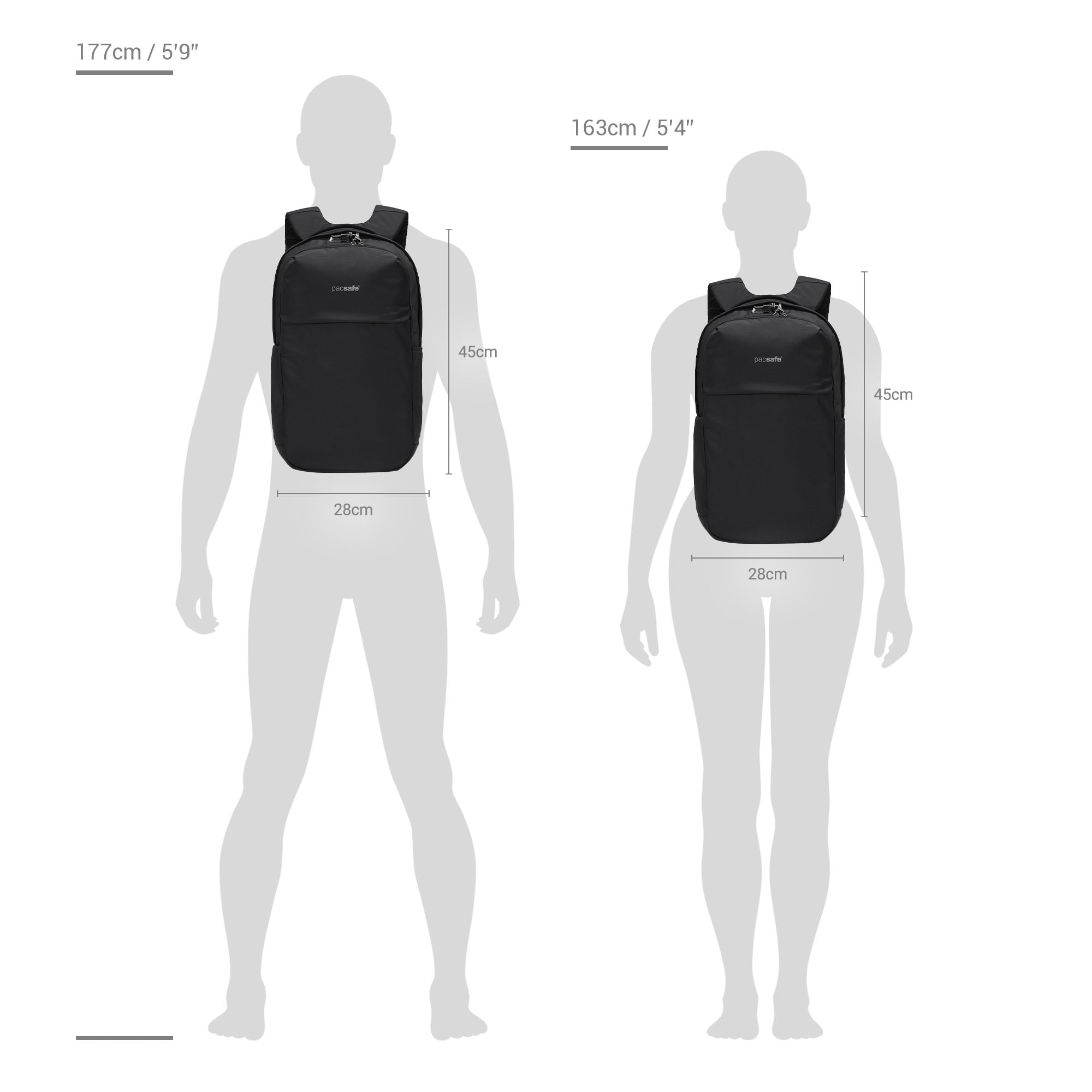 Size chart for Pacsafe® V 20L Anti-Theft City Backpack
