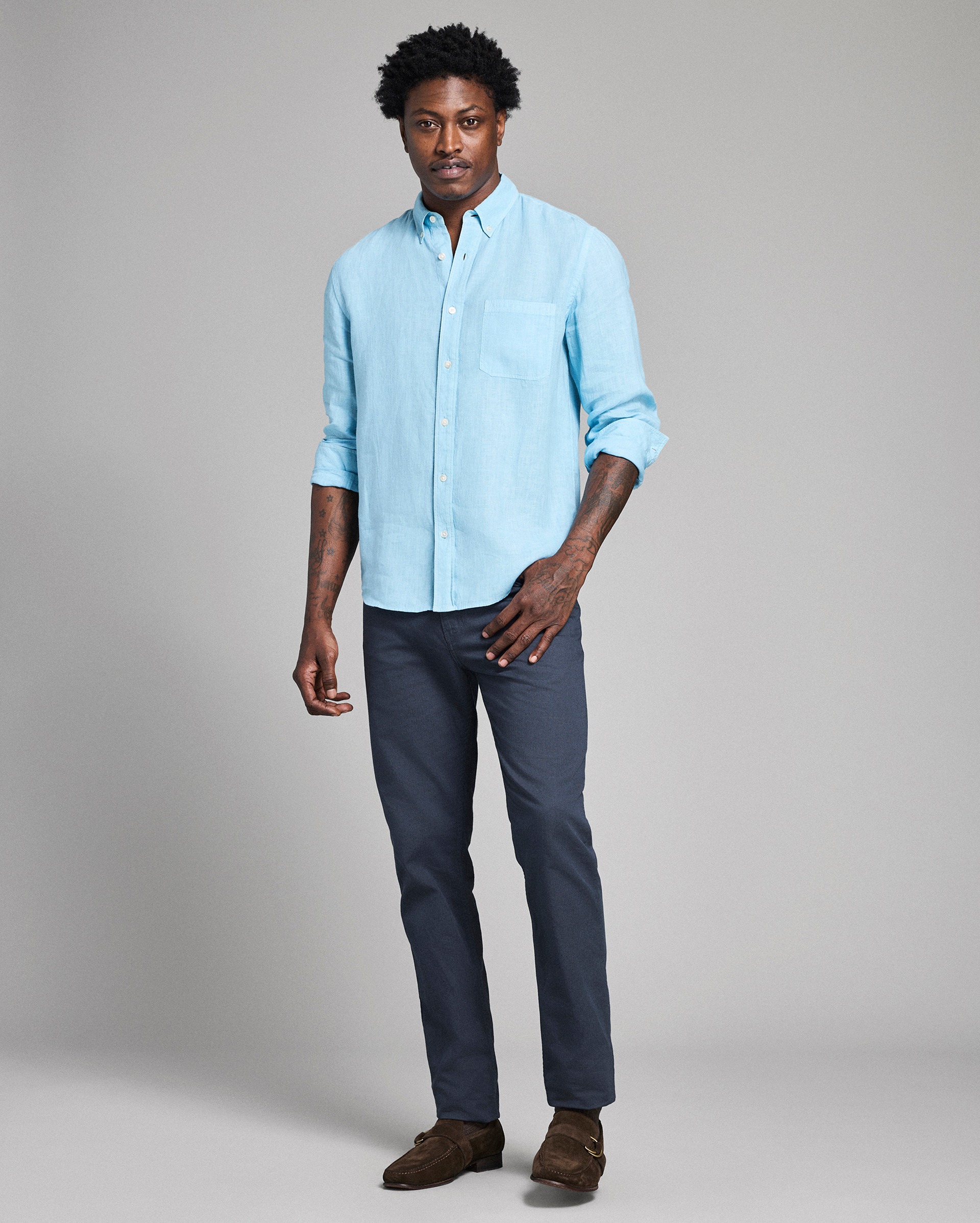 Model shows the fit of the shirt.