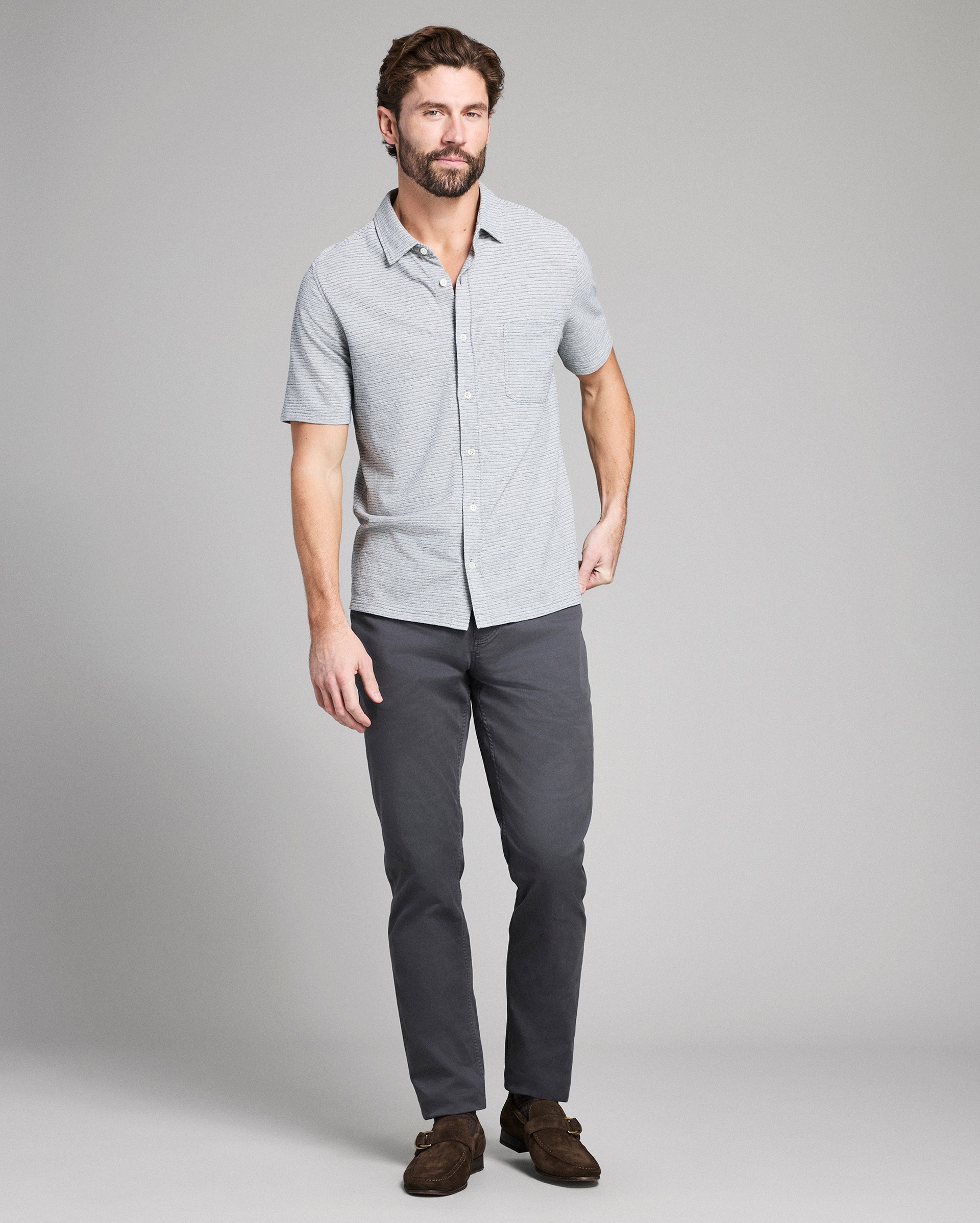 Model shows the fit of the shirt.