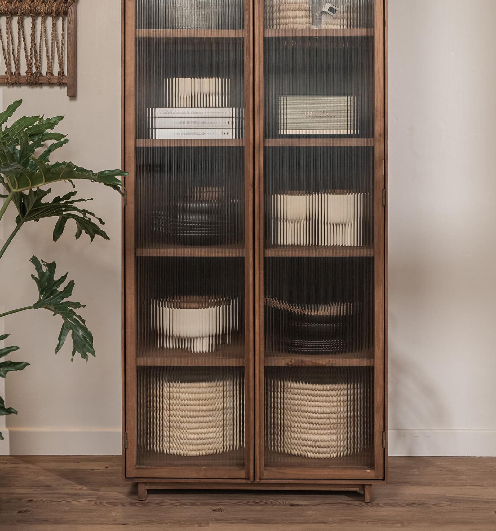 dBodhi Motion Display Cabinet - 2 Textured Glass Doors - Teak - Floor Stock