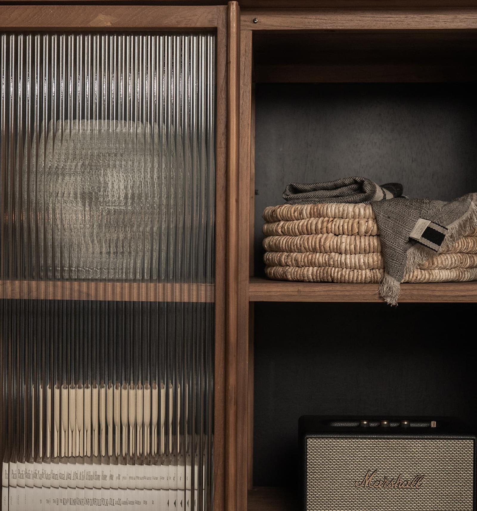 dBodhi Motion Display Cabinet - 2 Textured Glass Doors - Teak - Floor Stock