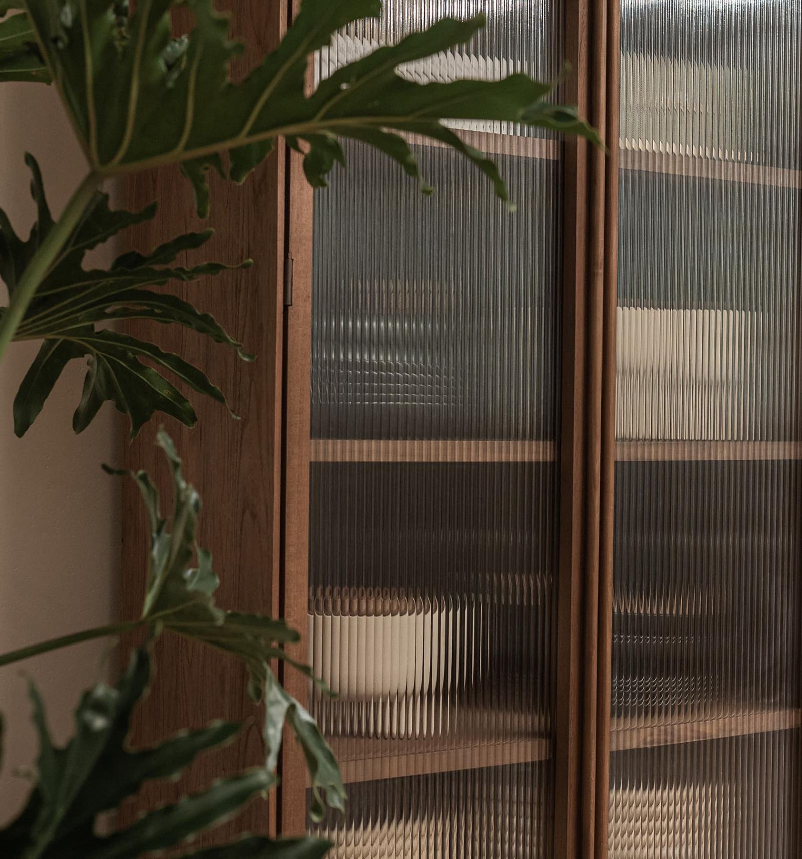 dBodhi Motion Display Cabinet - 2 Textured Glass Doors - Teak - Floor Stock