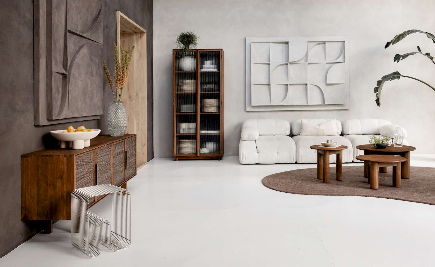 dBodhi Motion Display Cabinet - 2 Textured Glass Doors - Teak - Floor Stock