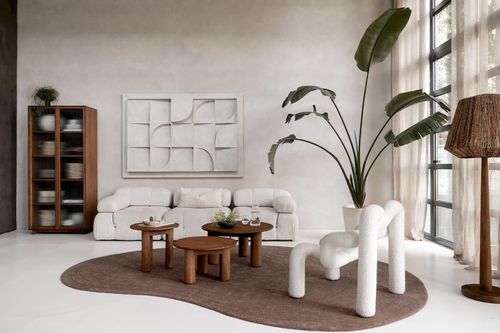 dBodhi Motion Display Cabinet - 2 Textured Glass Doors - Teak - Floor Stock