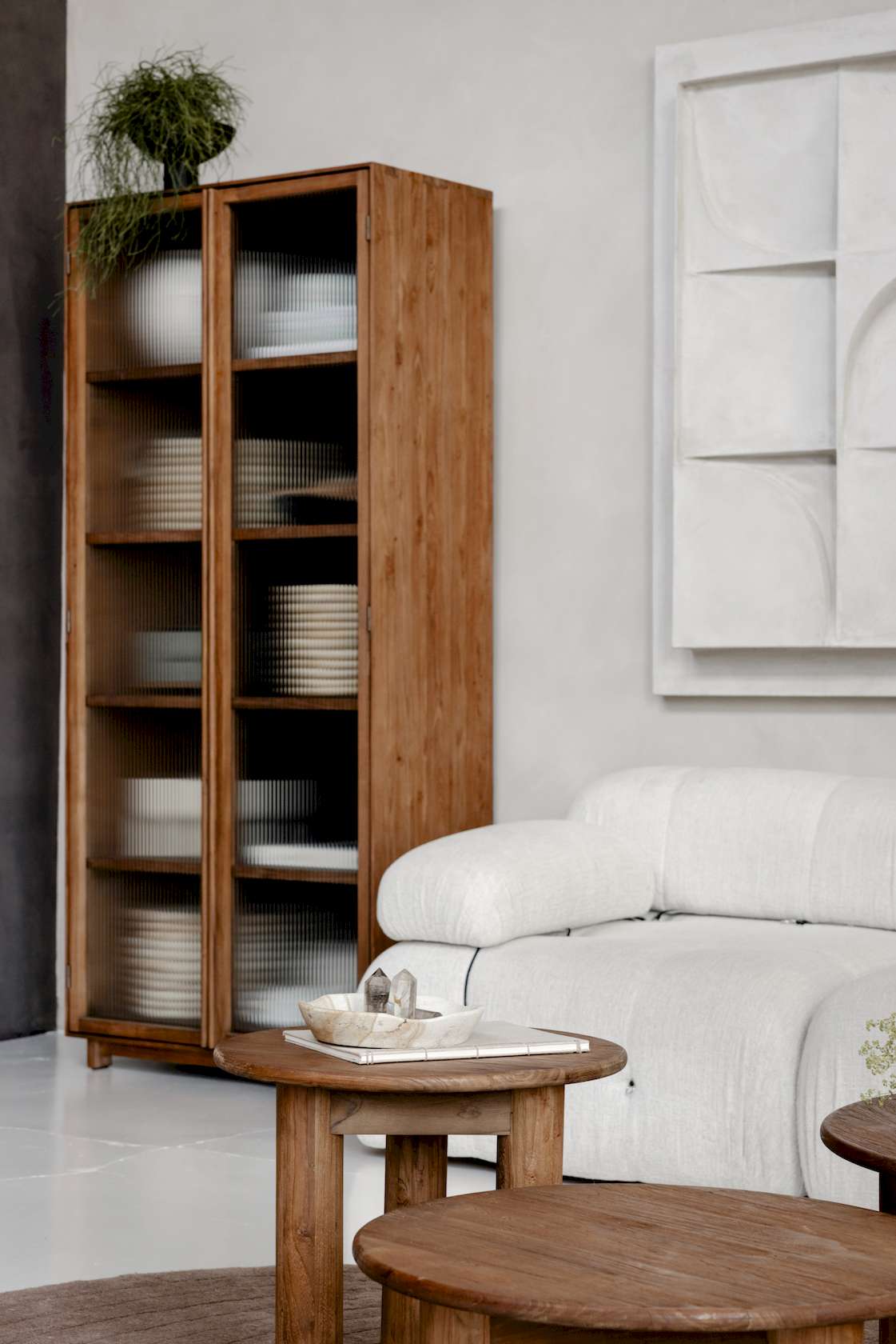 dBodhi Motion Display Cabinet - 2 Textured Glass Doors - Teak - Floor Stock