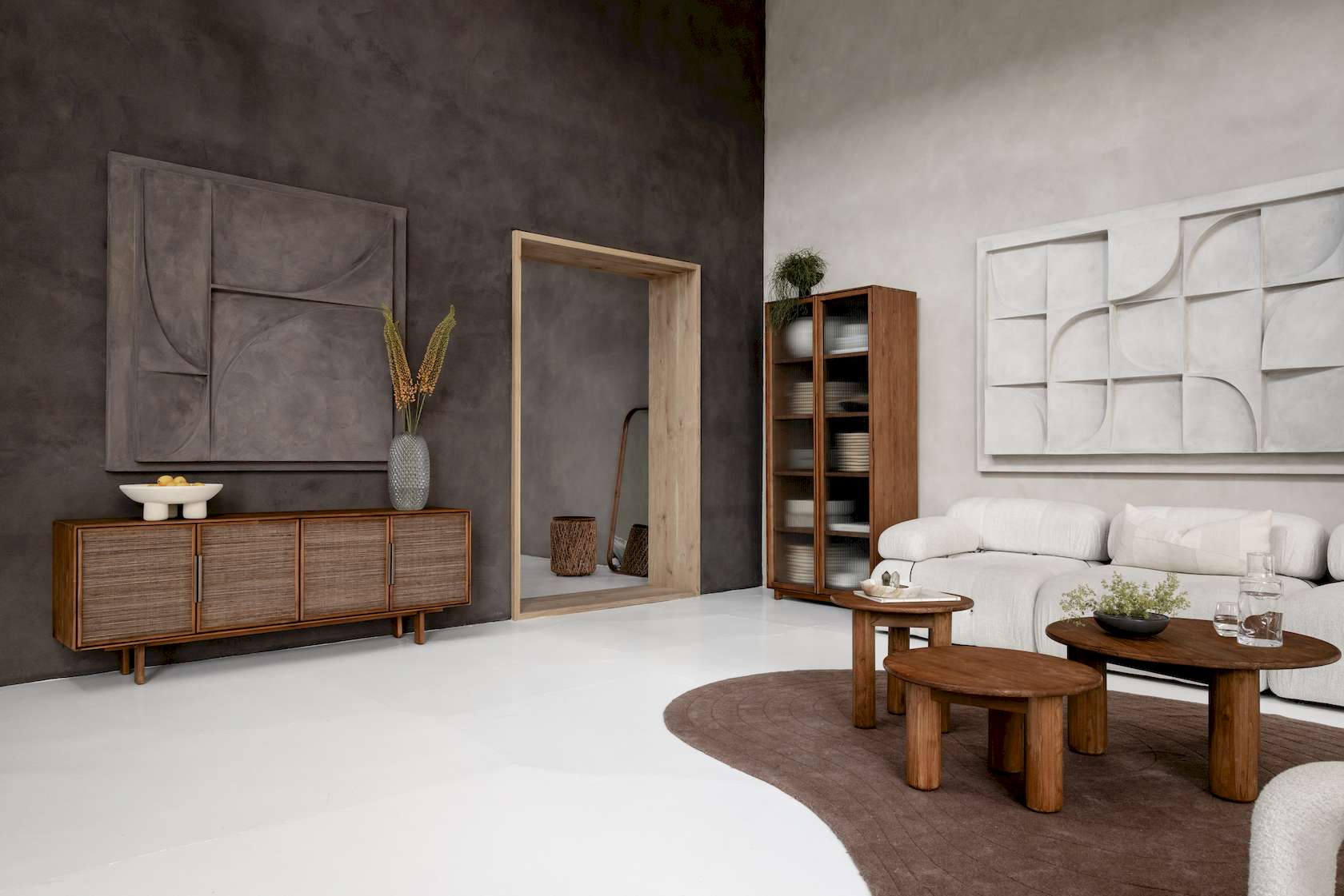 dBodhi Motion Display Cabinet - 2 Textured Glass Doors - Teak - Floor Stock