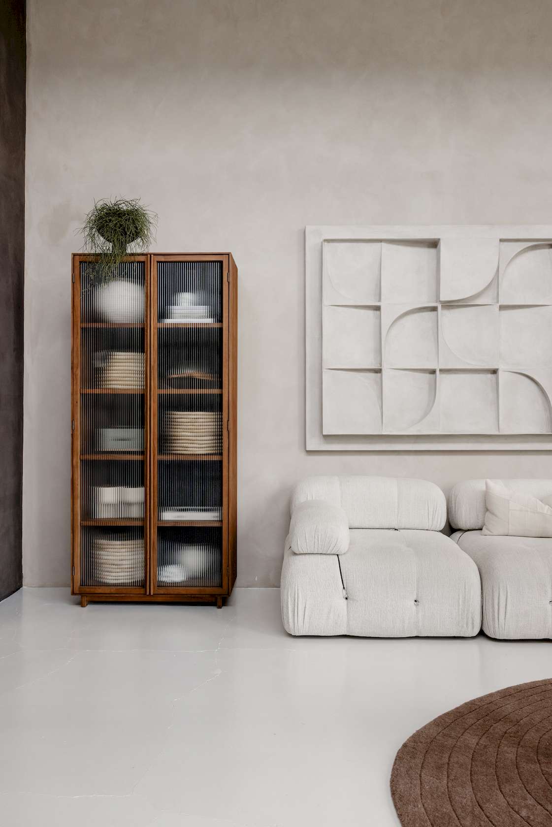 dBodhi Motion Display Cabinet - 2 Textured Glass Doors - Teak - Floor Stock