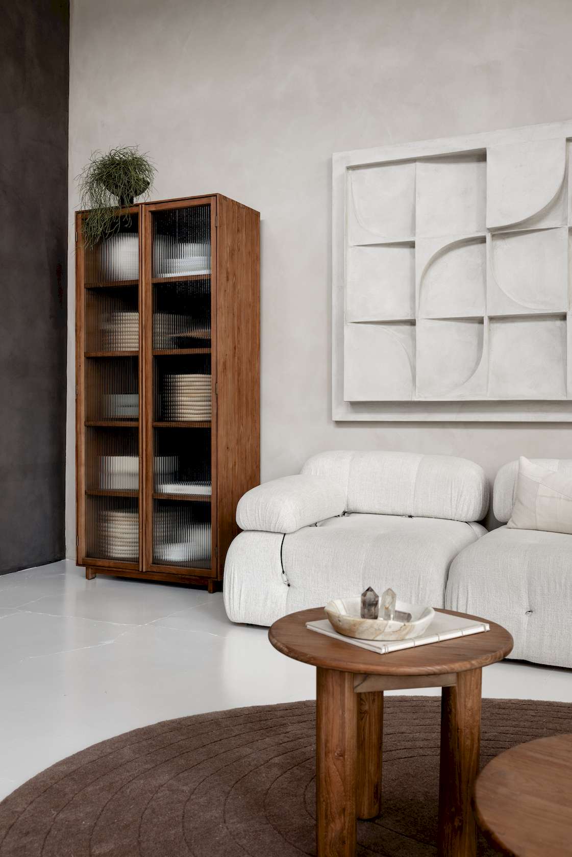 dBodhi Motion Display Cabinet - 2 Textured Glass Doors - Teak - Floor Stock