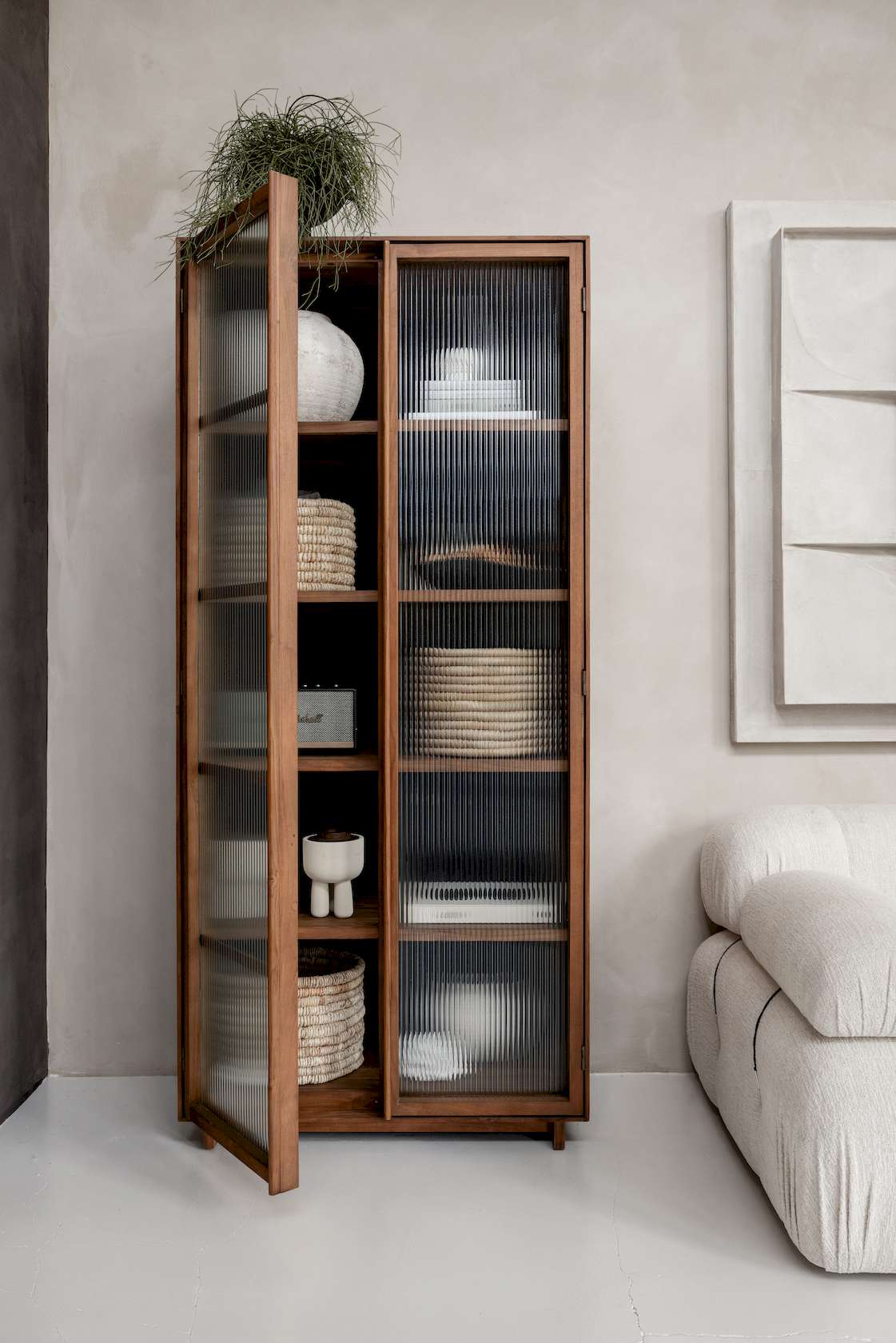 dBodhi Motion Display Cabinet - 2 Textured Glass Doors - Teak - Floor Stock