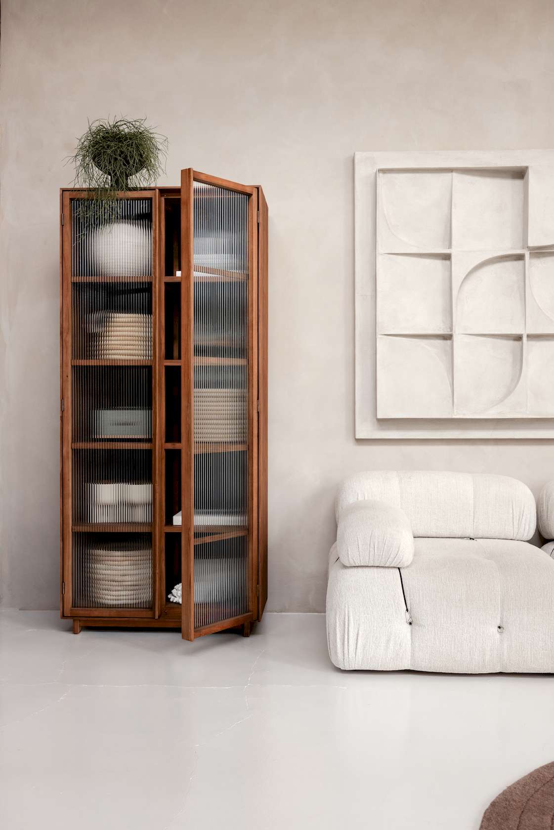 dBodhi Motion Display Cabinet - 2 Textured Glass Doors - Teak - Floor Stock