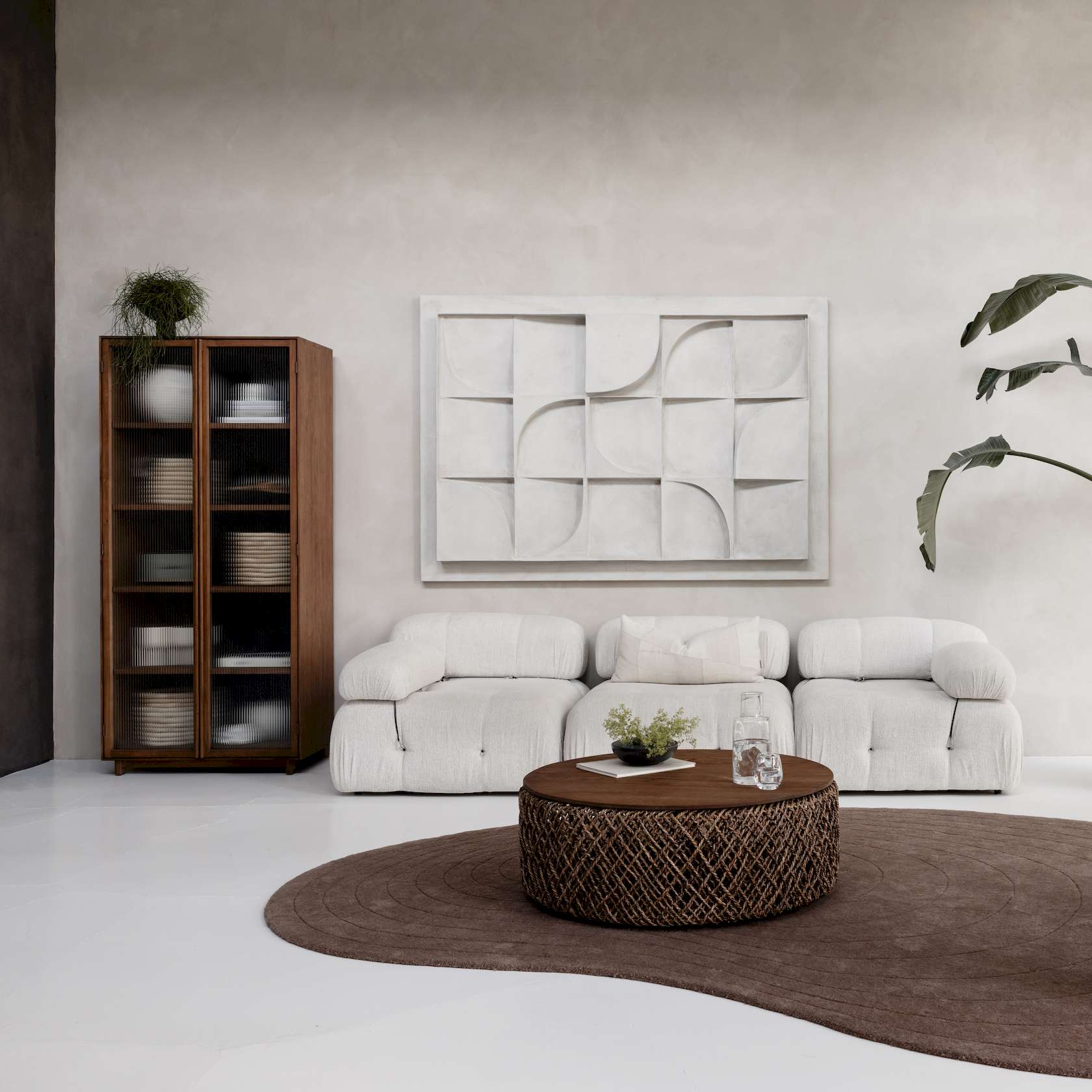 dBodhi Motion Display Cabinet - 2 Textured Glass Doors - Teak - Floor Stock