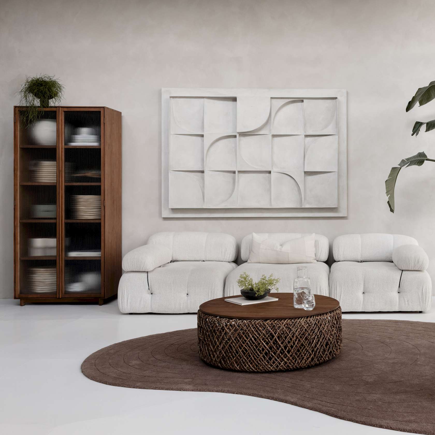 dBodhi Motion Display Cabinet - 2 Textured Glass Doors - Teak - Floor Stock