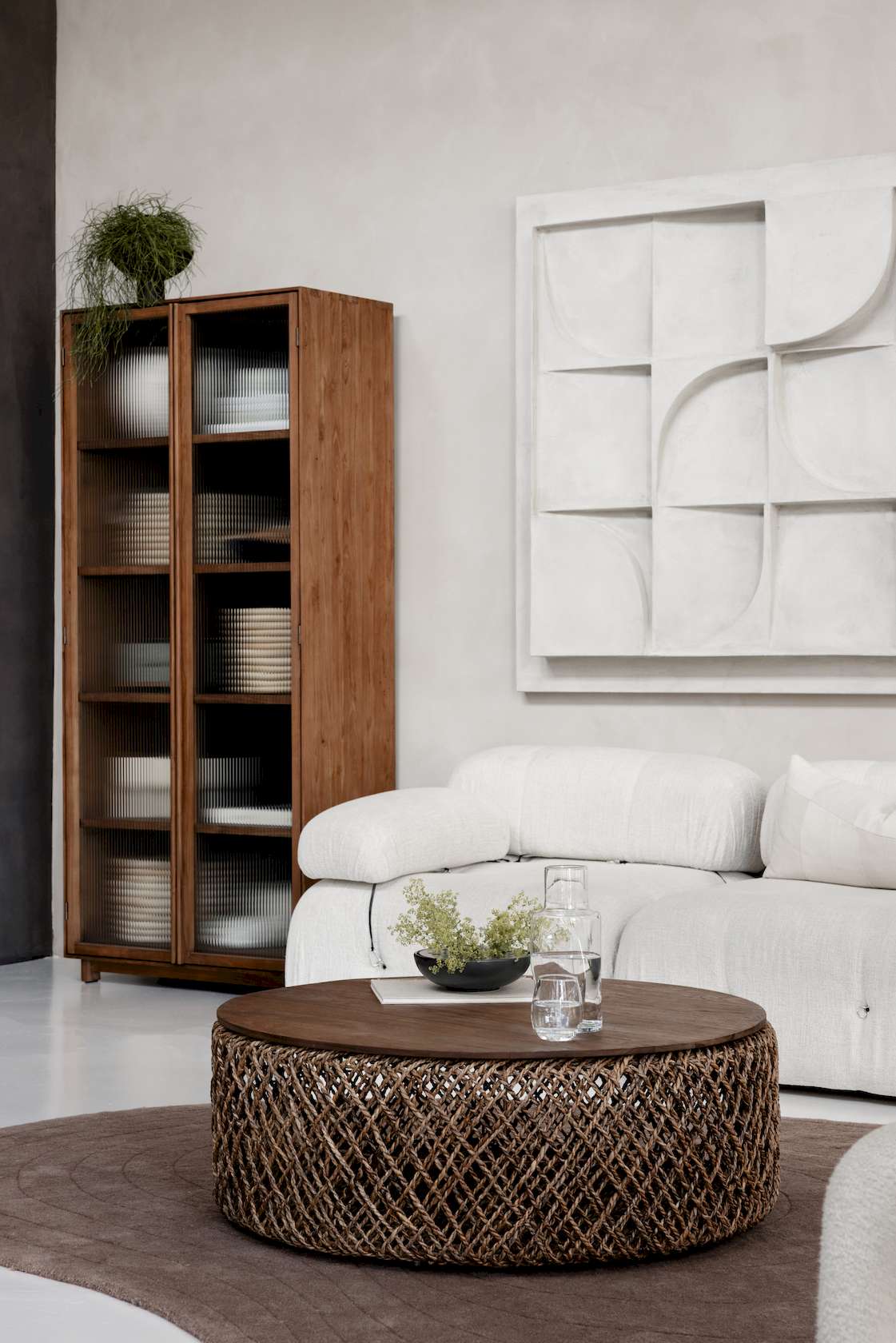 dBodhi Motion Display Cabinet - 2 Textured Glass Doors - Teak - Floor Stock