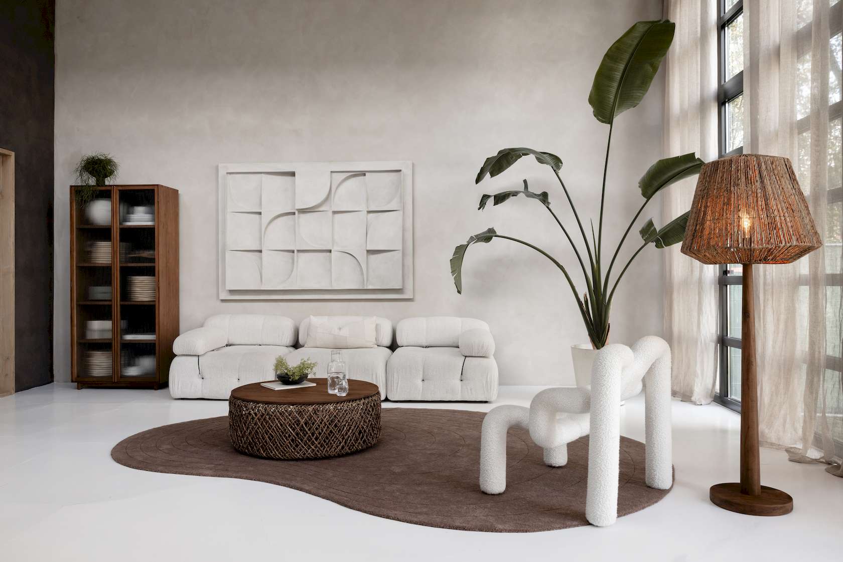 dBodhi Motion Display Cabinet - 2 Textured Glass Doors - Teak - Floor Stock