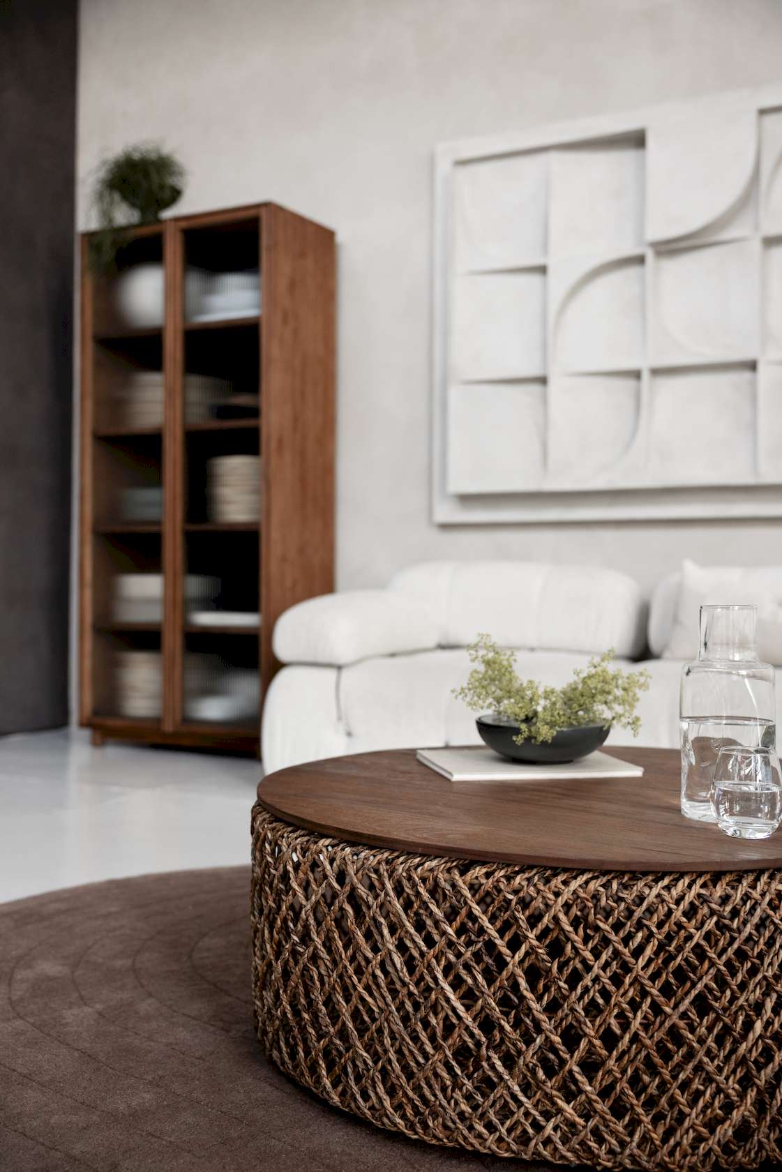 dBodhi Motion Display Cabinet - 2 Textured Glass Doors - Teak - Floor Stock