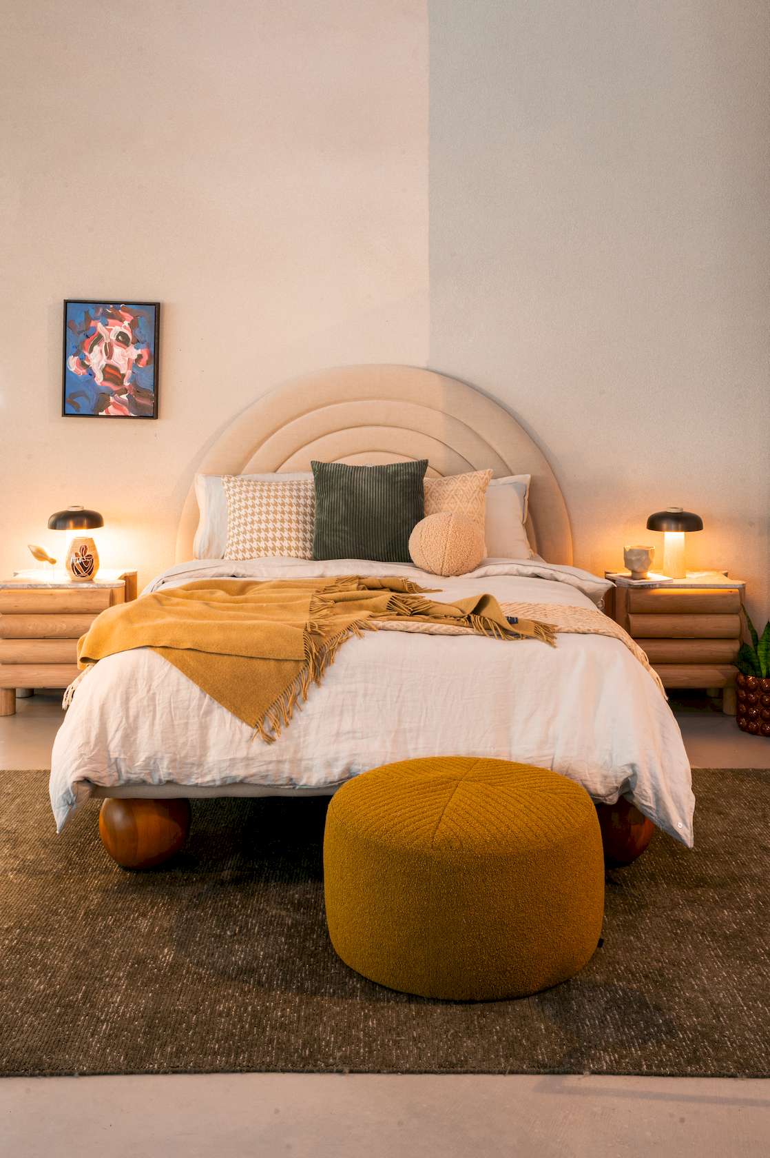 Bubbles 2 Drawers Bedside Table - Walnut - Black Marble - Floor Stock