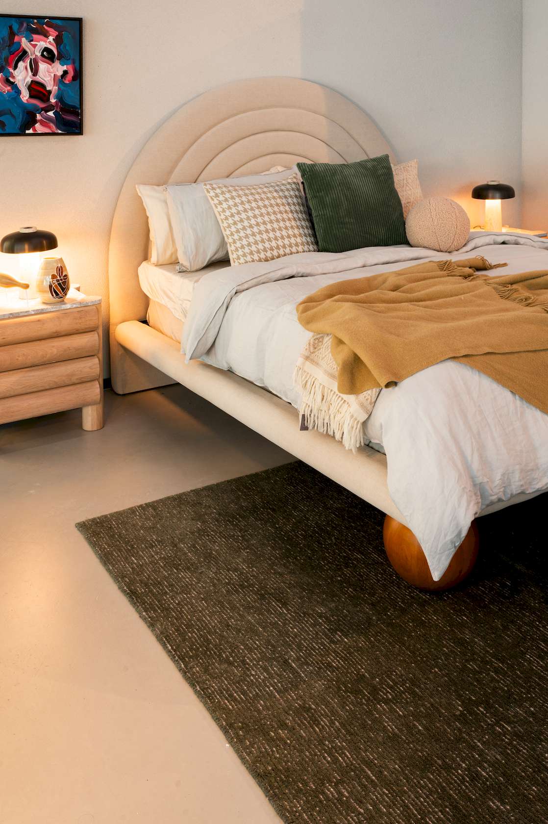 Bubbles 2 Drawers Bedside Table - Walnut - Black Marble - Floor Stock