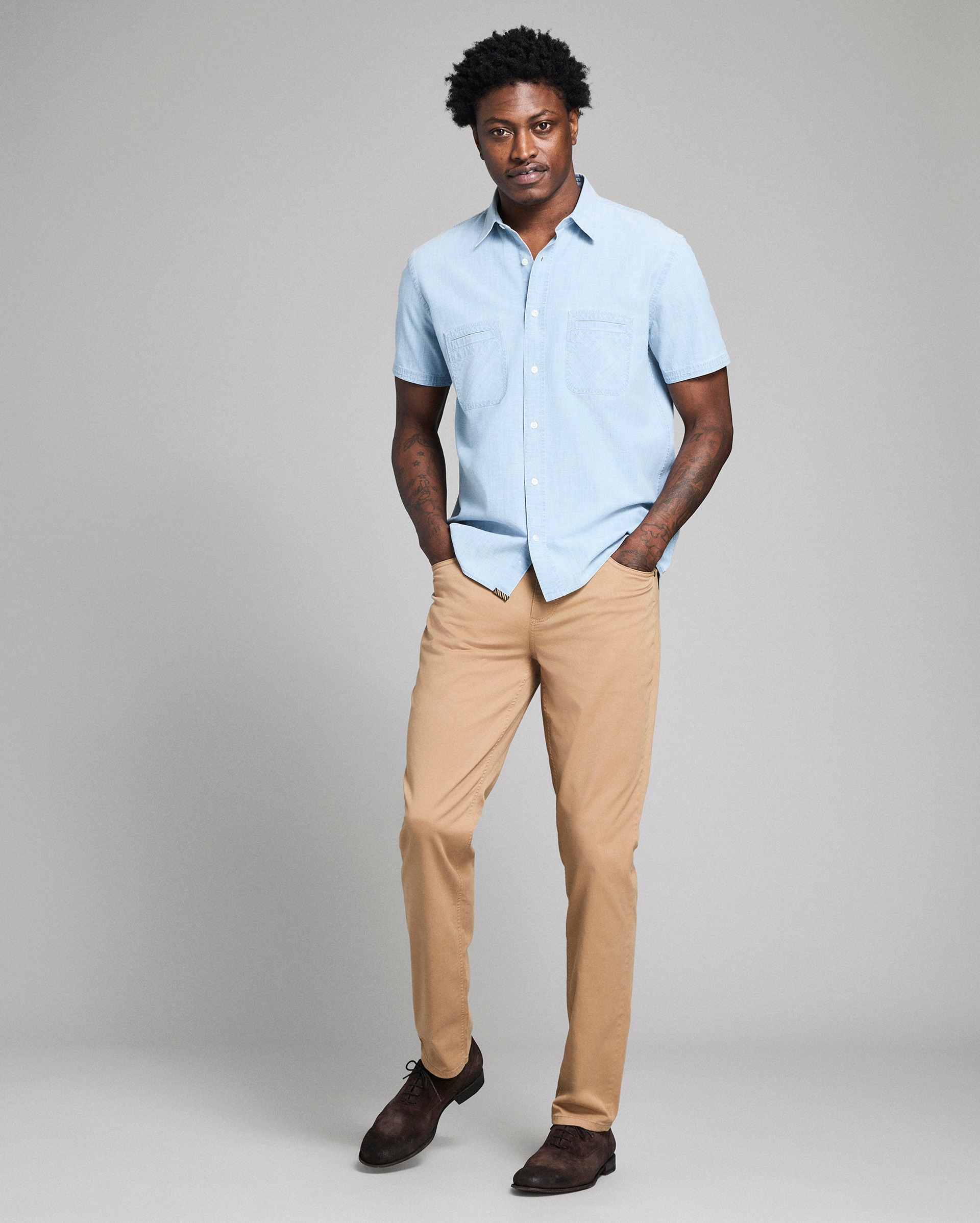 Model shows the fit of the shirt.