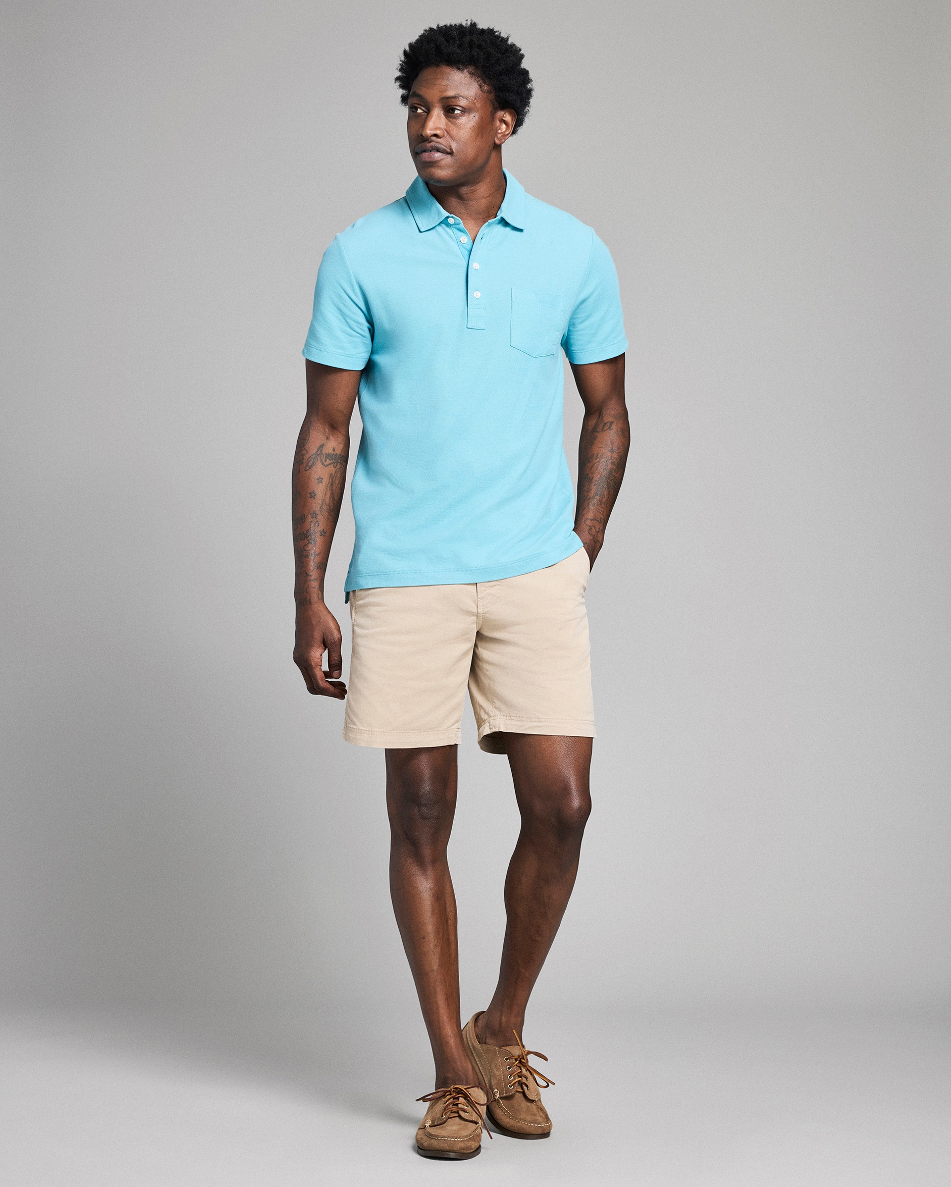 Model shows the fit of the polo.