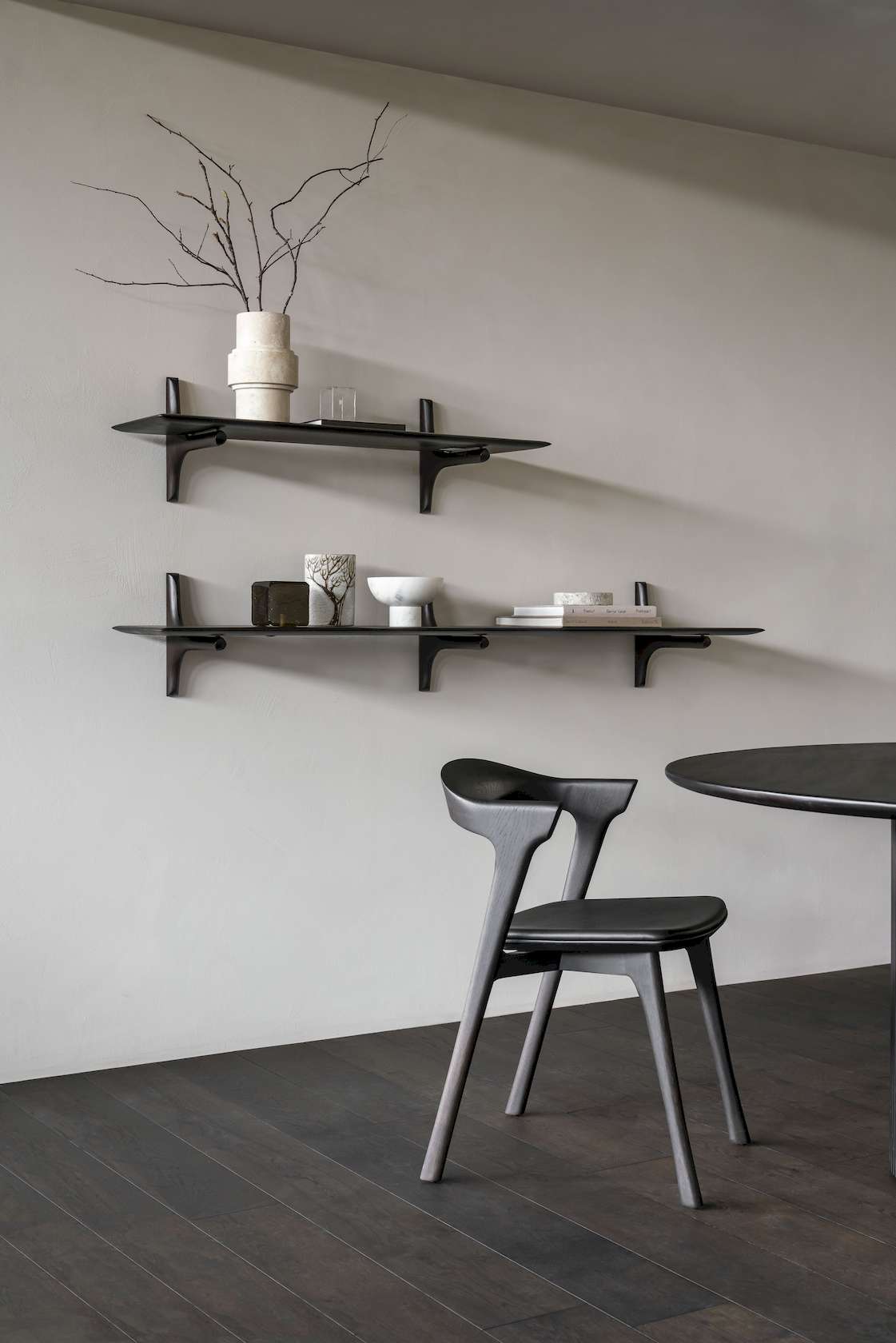 Ethnicraft Oak Bok Dining Chair - Leather - Black - Set of 8 - Floor Stock