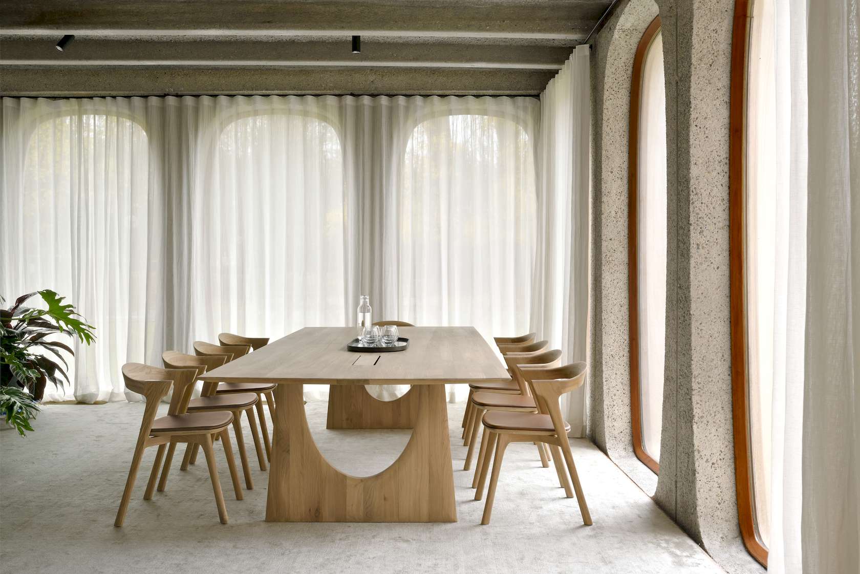 Ethnicraft Oak Bok Dining Chair - Leather - Black - Set of 8 - Floor Stock