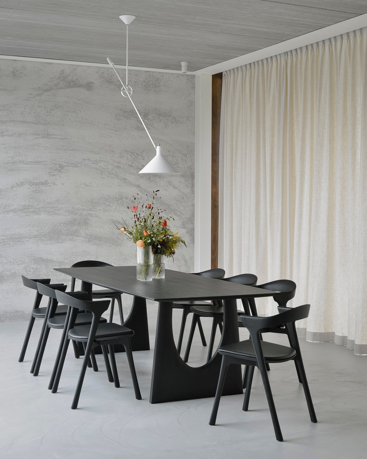 Ethnicraft Oak Bok Dining Chair - Leather - Black - Set of 8 - Floor Stock