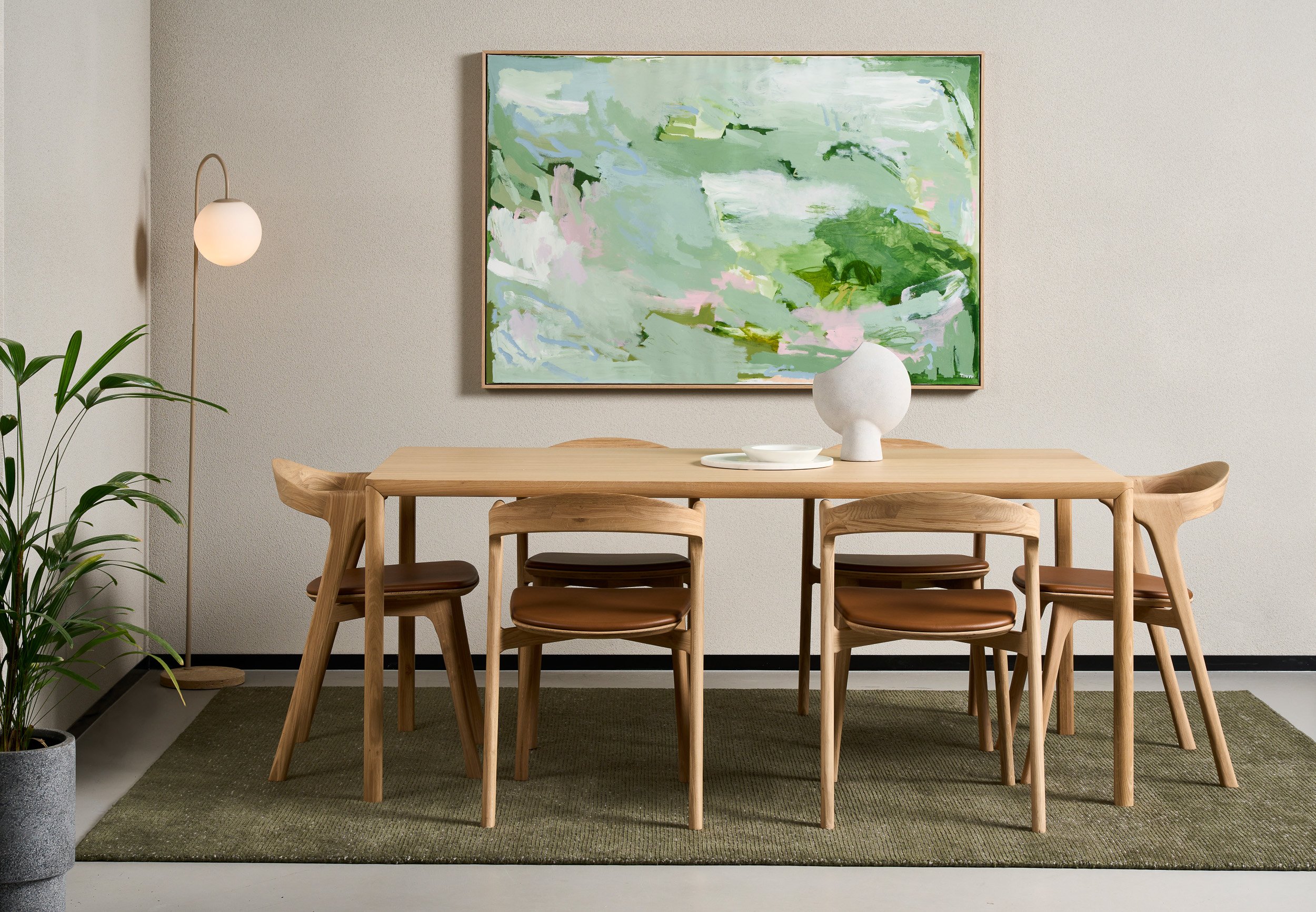 Ethnicraft Oak Bok Dining Chair - Leather - Black - Set of 8 - Floor Stock