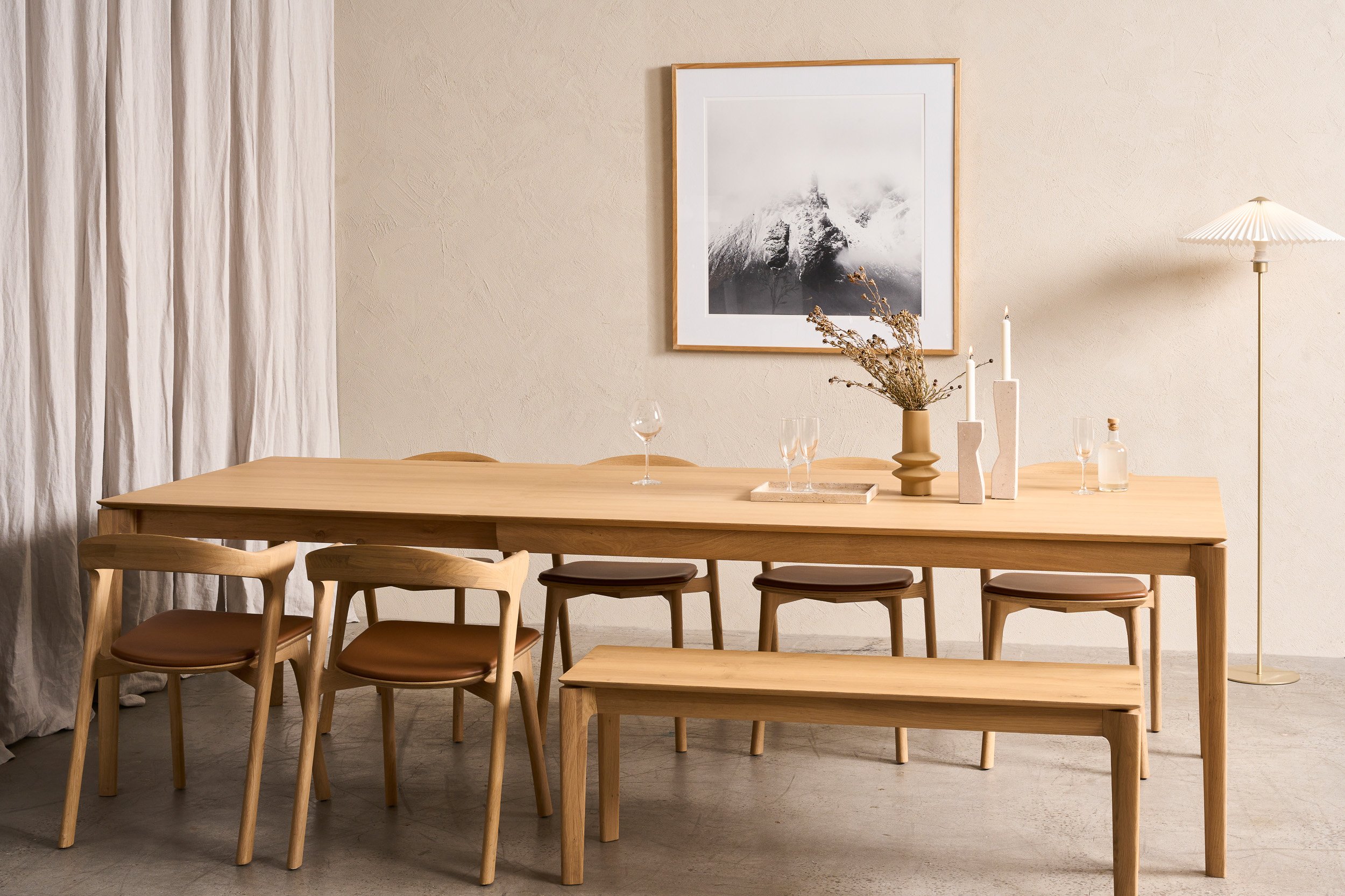Ethnicraft Oak Bok Dining Chair - Leather - Black - Set of 8 - Floor Stock