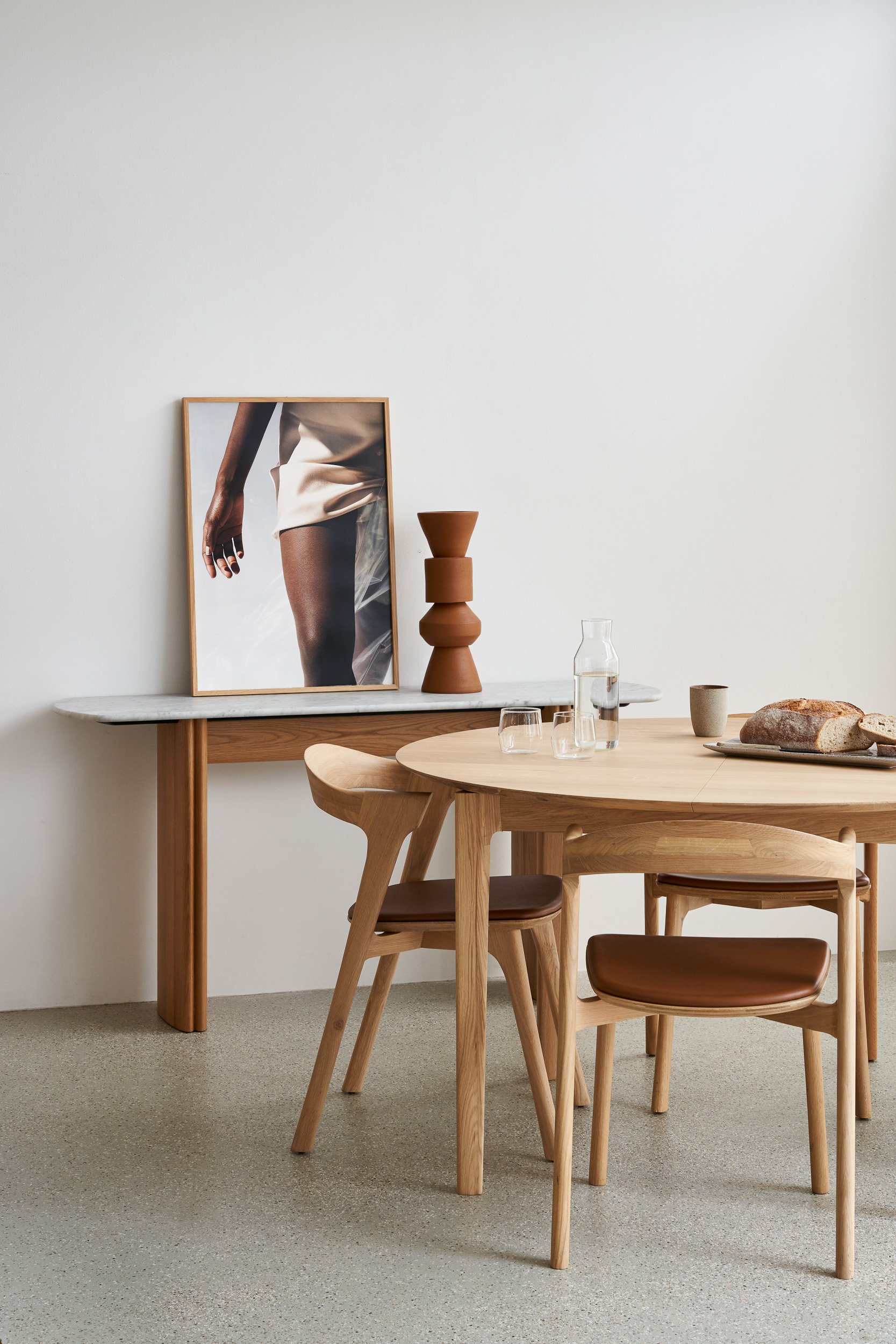 Ethnicraft Oak Bok Dining Chair - Leather - Black - Set of 8 - Floor Stock